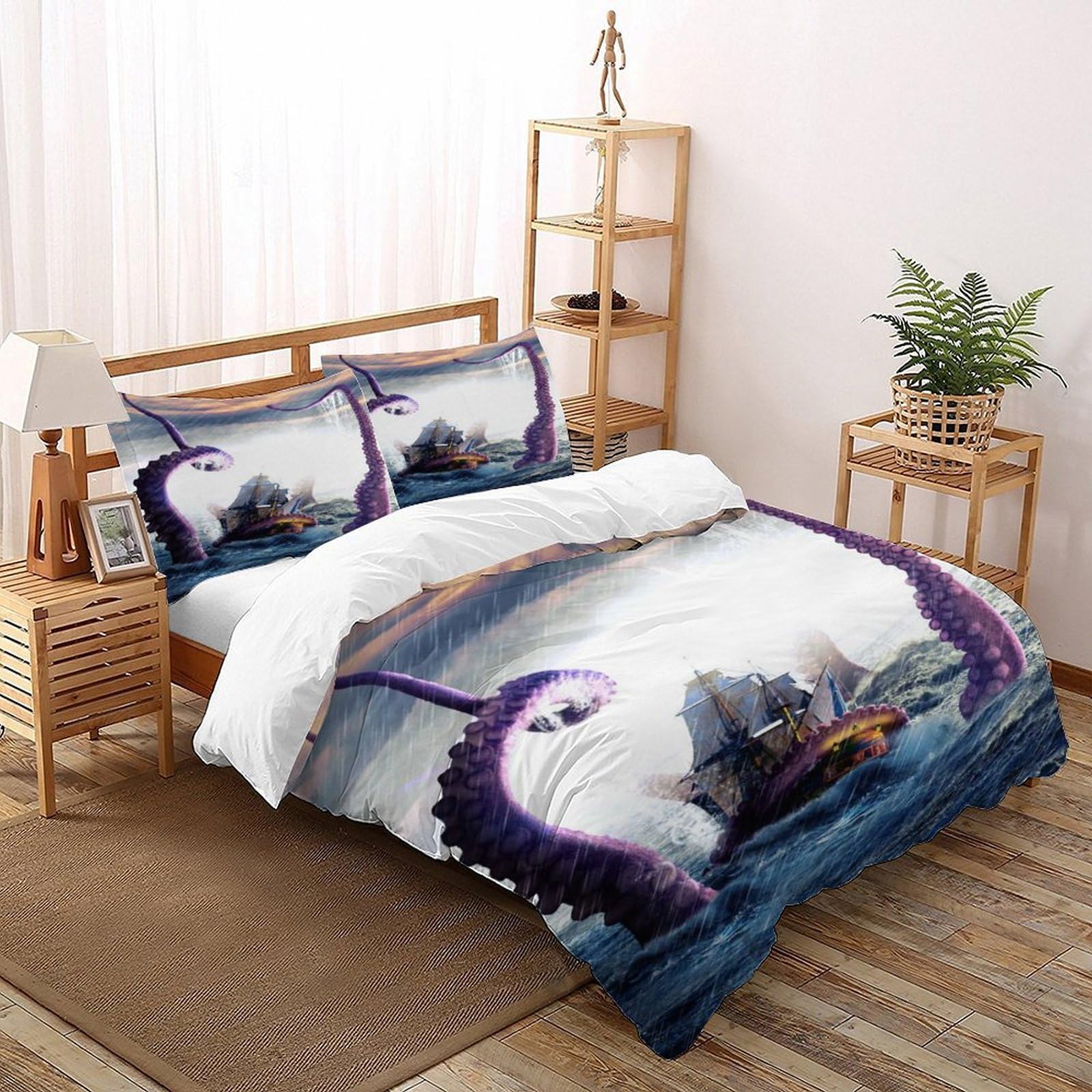 Kraken Tentacles Bedding Set Theme Bedspread Animal Theme Wildlife Duvet Cover Set Microfiber Comforter Cover Universal for All Seasons with Pillow Double（200x200cm）