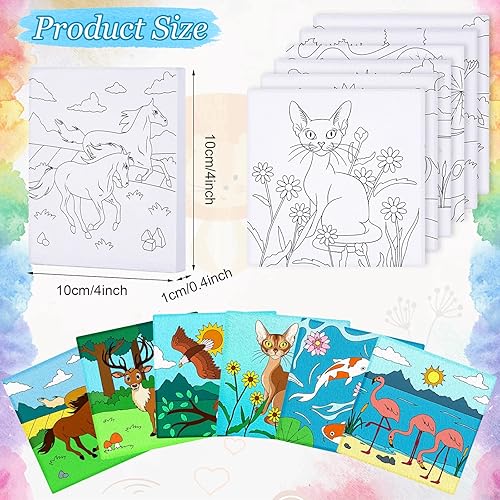 Miniatura 9 de Meanplan 12 lienzos predibujados para pintar para adultos de 4 x 4 pulgadas, lienzos estirados preimpresos con imágenes para pintar, tableros de