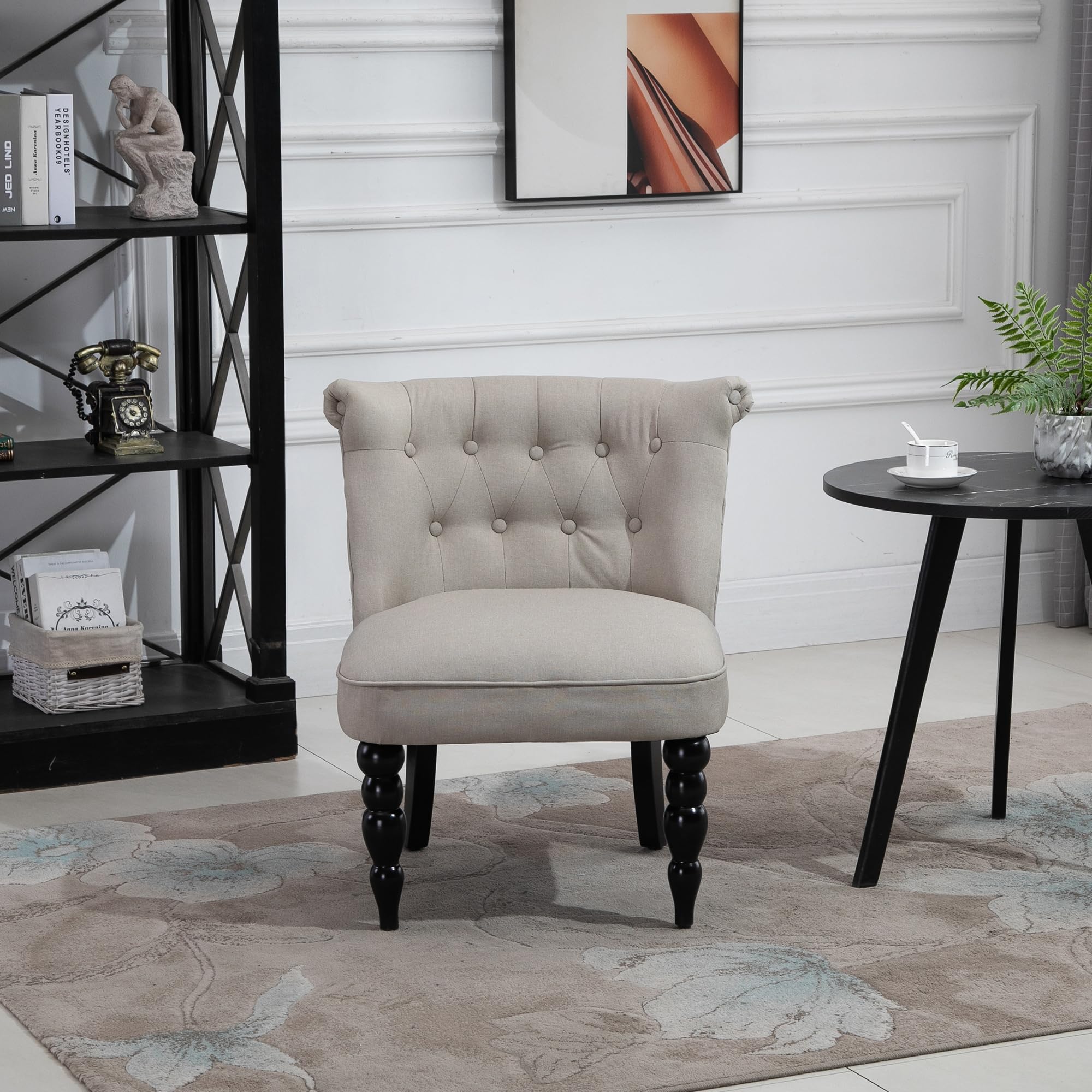 HOMCOM Fauteuil Lounge Vintage inclinable avec Pieds en Bois Beige