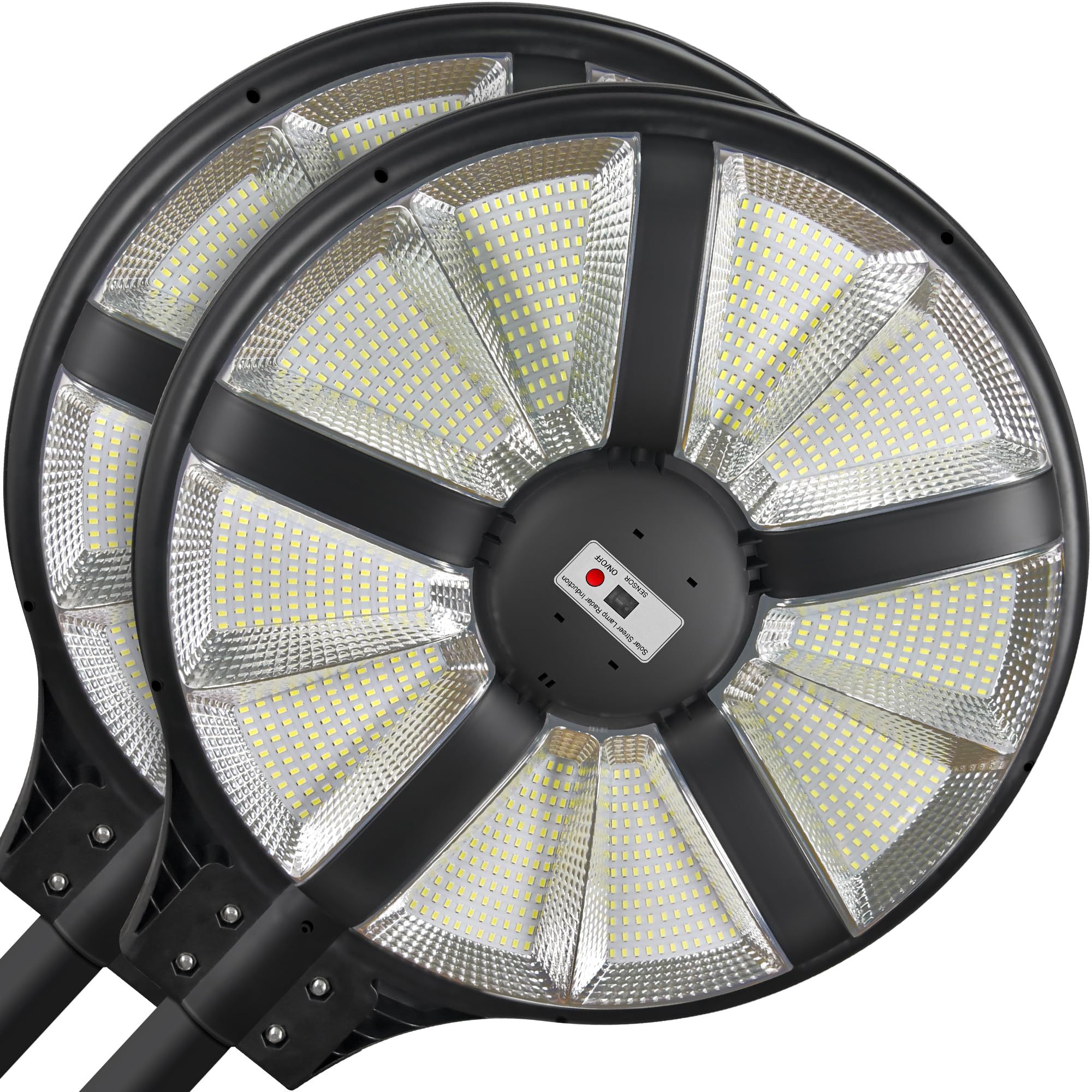 BNT Solar Street Lights Outdoor Waterproof 3000W Round LED Solar Powered Street Light with 360° Wide Angle Illumination, Waterproof IP66, Solar Outdoor Lights for Yard, Piazza (2 Pack)