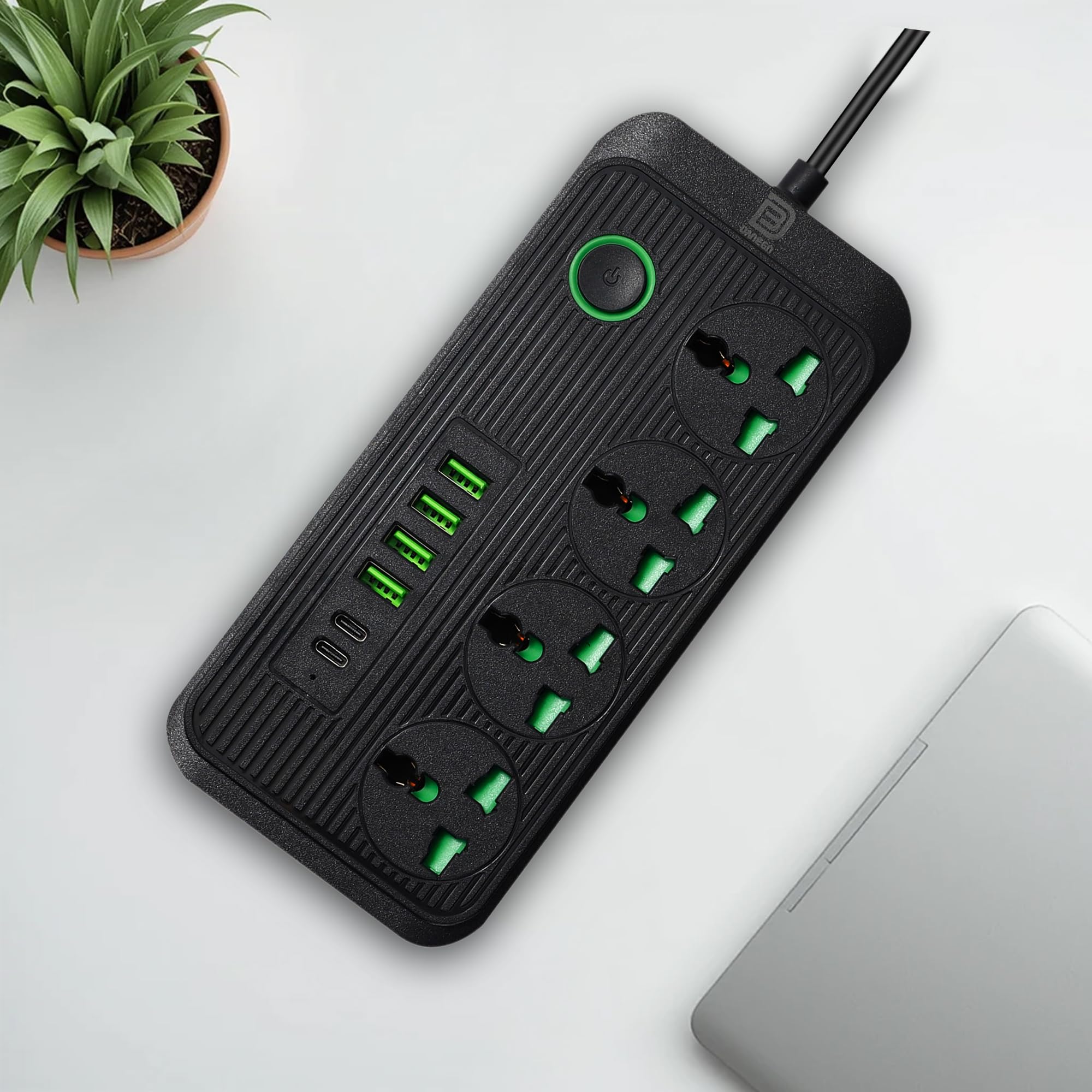 DANEEN 10in1 Power Strip with 4AC Outlets 4USB‑A + 2USB‑C Ports, Surge Protector, 3m Heavy-Duty Extension Cord, Overload Protection, Wall-Mountable Multi-Plug for Home, Office and Electronics (Black)