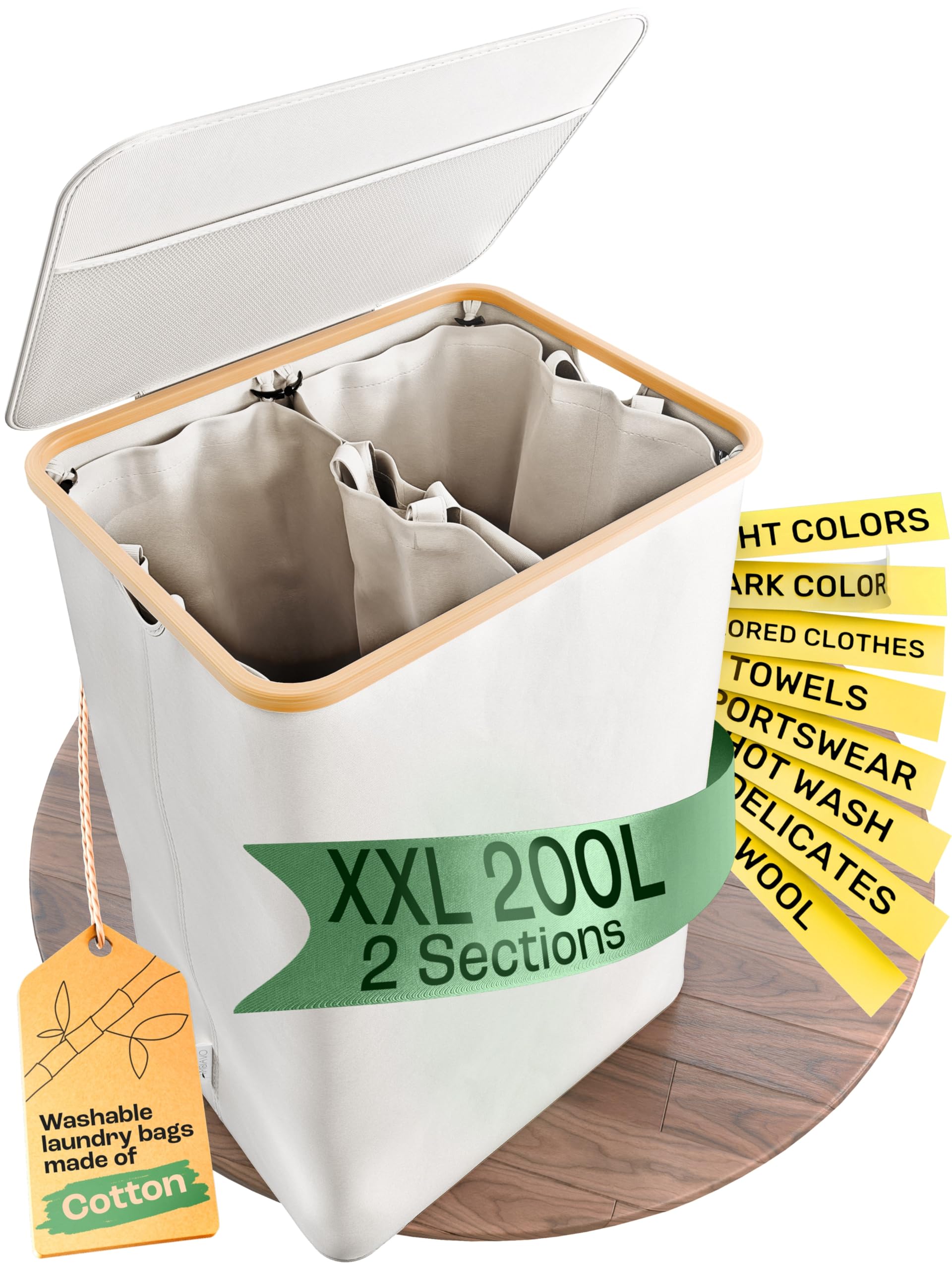 XXL Laundry Hamper 2 Section - Beige - Dual Laundry Hamper with Lid, Double Hamper, Laundry Basket 2 Section, Perfect for College and Dorm, 52 Gallon Large Laundry Basket