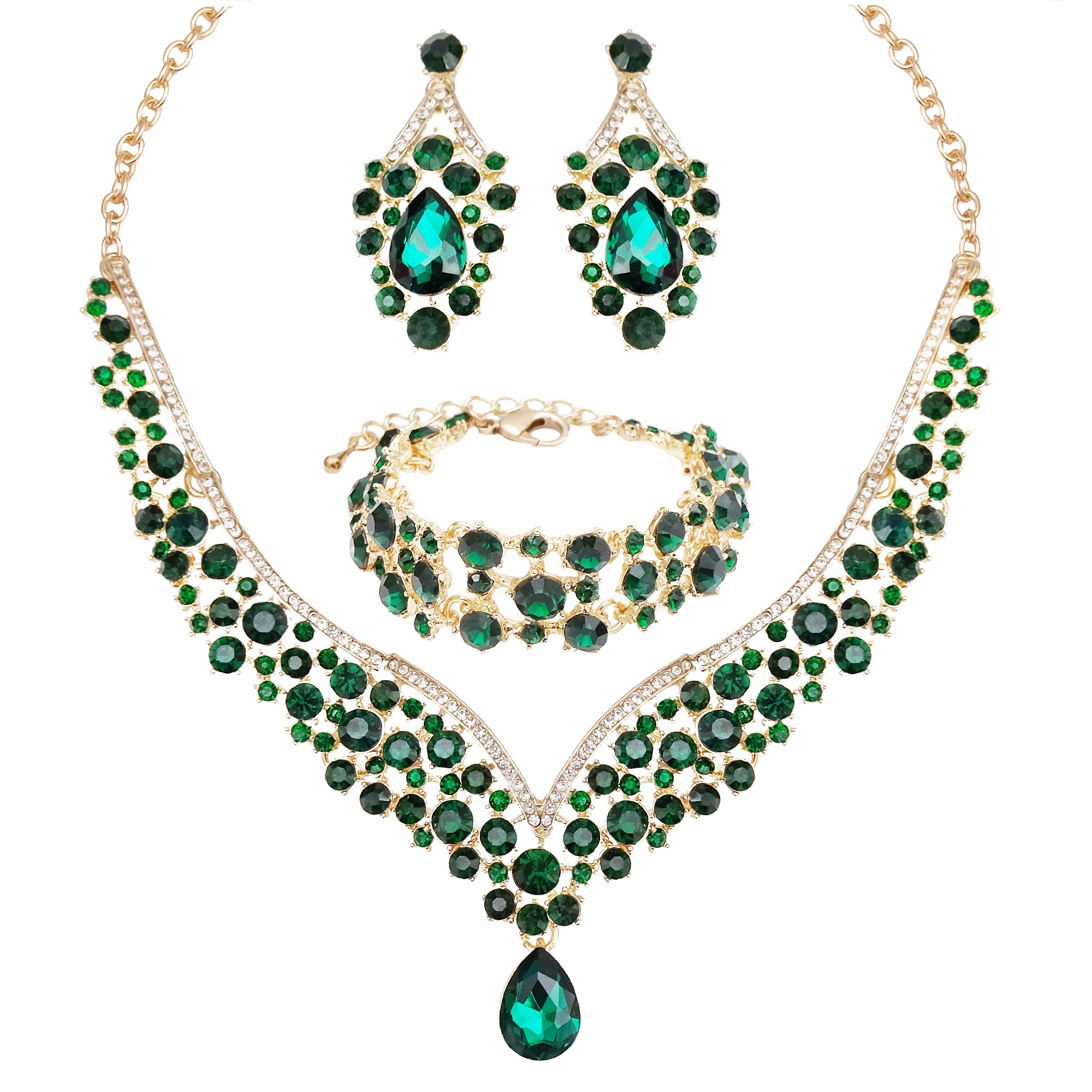 Conjunto de collar y pendientes para mujer, conjunto de pulseras de eslabones para novia, cristal austriaco, boda, disfraz de novia, conjunto de joyas, Metal, cristal Diamantes de imitación