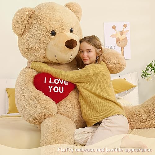 Miniatura 8 de Oso de peluche gigante de corazón rojo de 6 pies, oso de peluche grande con bordado I Love You para novia, Navidad, cumpleaños, regalos enormes de