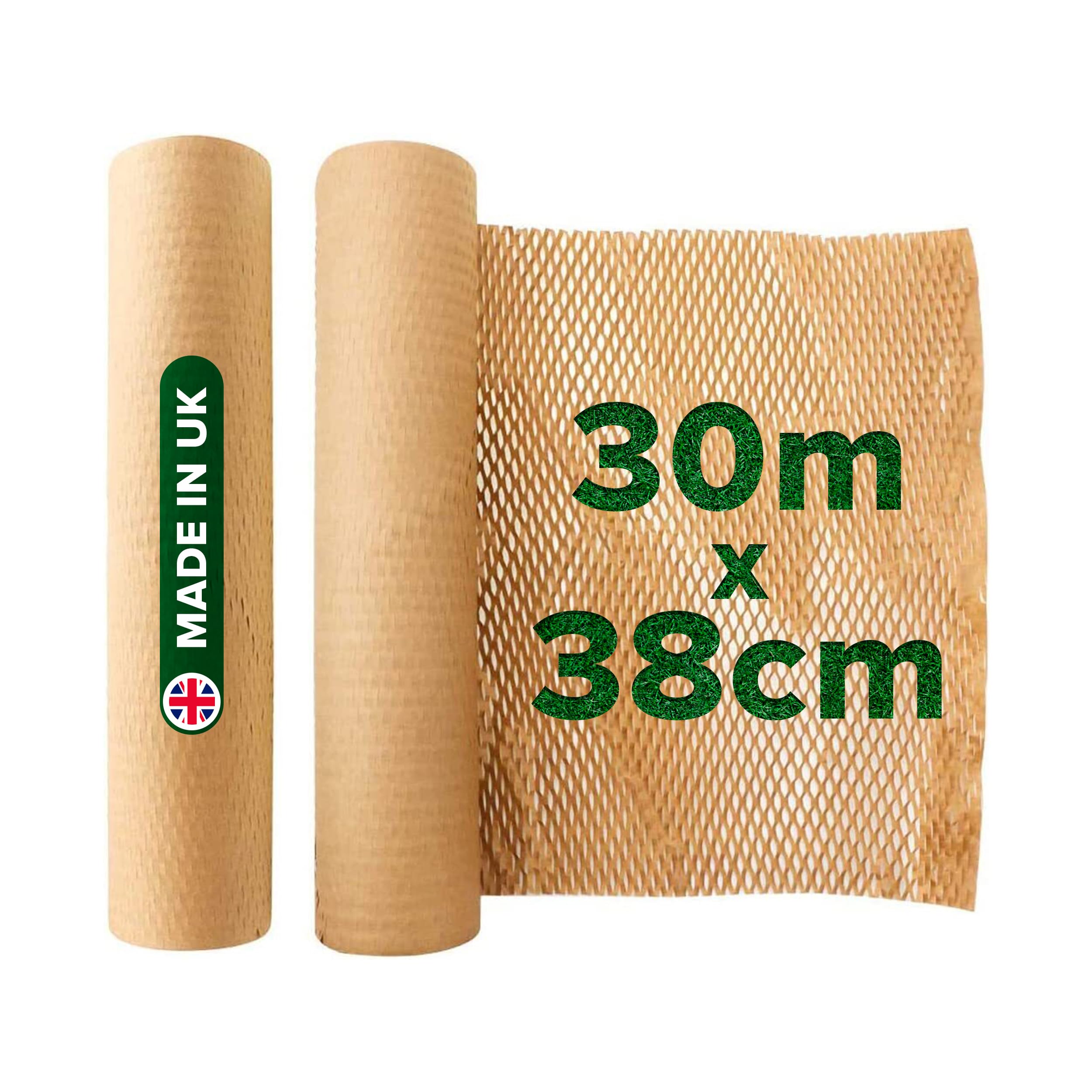 Honeycomb Sustainable thick Paper Packaging Roll 38 cm x 30 m, Eco-Friendly* Brown Craft bubble wrap cushioning for Breakables, Packing, Fragile, Shipping, Moving House, Gift. Proudly made in the UK