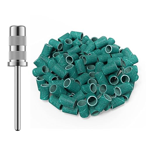 Miniatura 103 de MelodySusie 100 unidades de brocas de uñas, bandas de lijado para taladro de uñas, 120 bandas de lijado de lima de uñas de grano medio para uñas