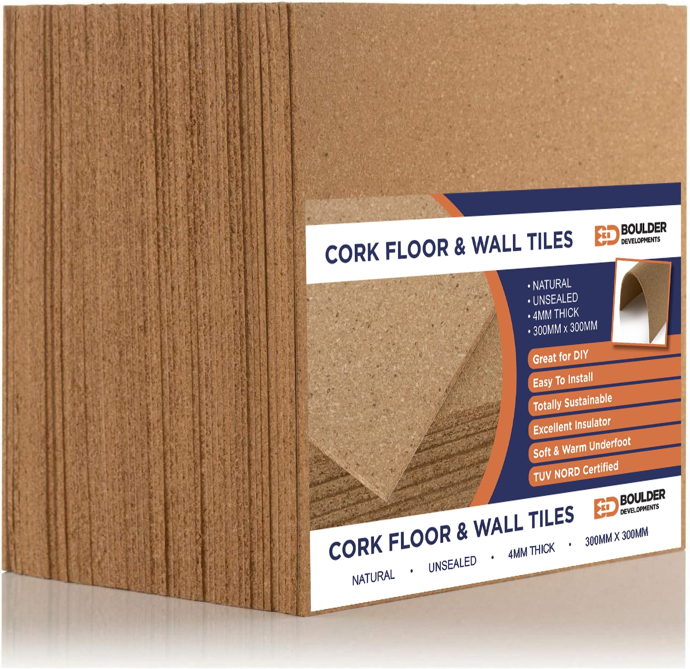 Natural Plain Cork Tiles - 300mm x 300mm x 4mm (Pack of 75)