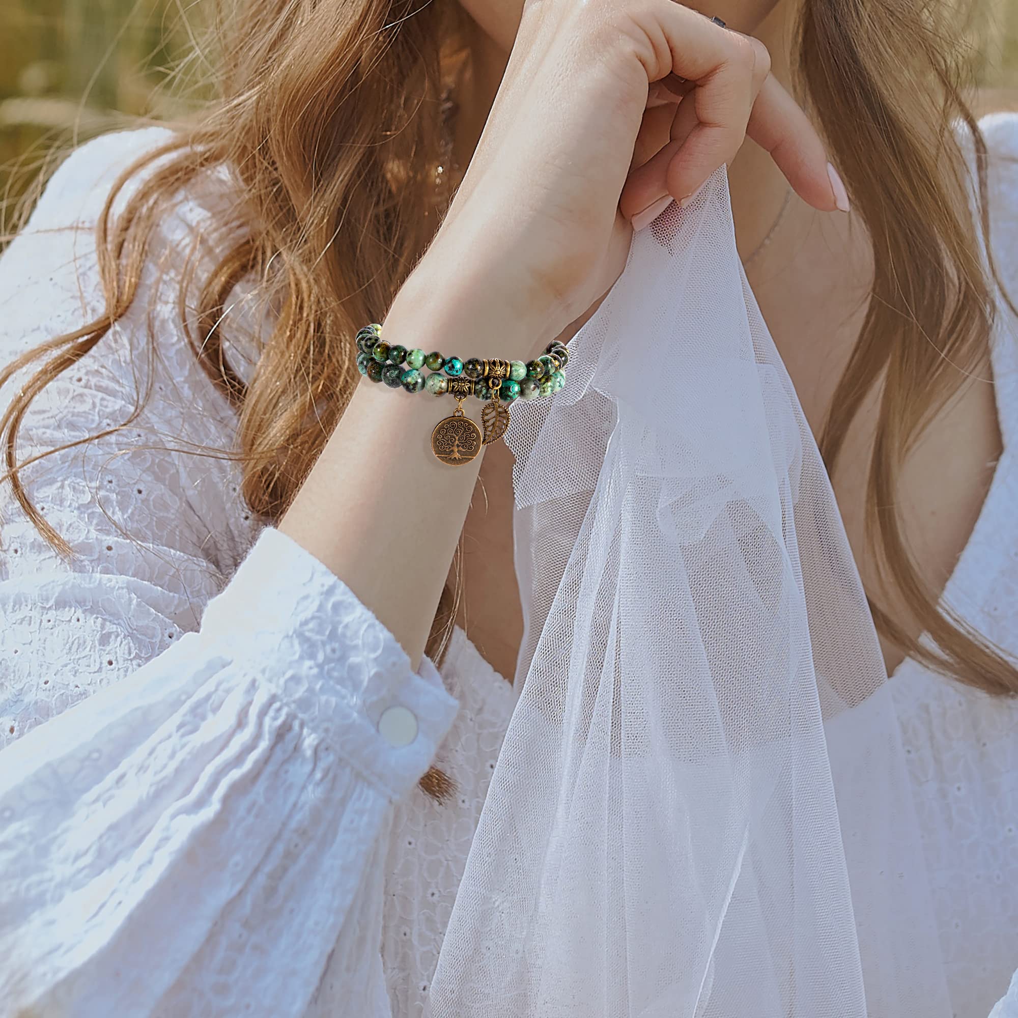 Farfume Braccialetti Chakra da donna - Bracciale con cristalli di pietre curative per donna Bracciale con pietre preziose naturali - Un set di braccialetti con doppia perla