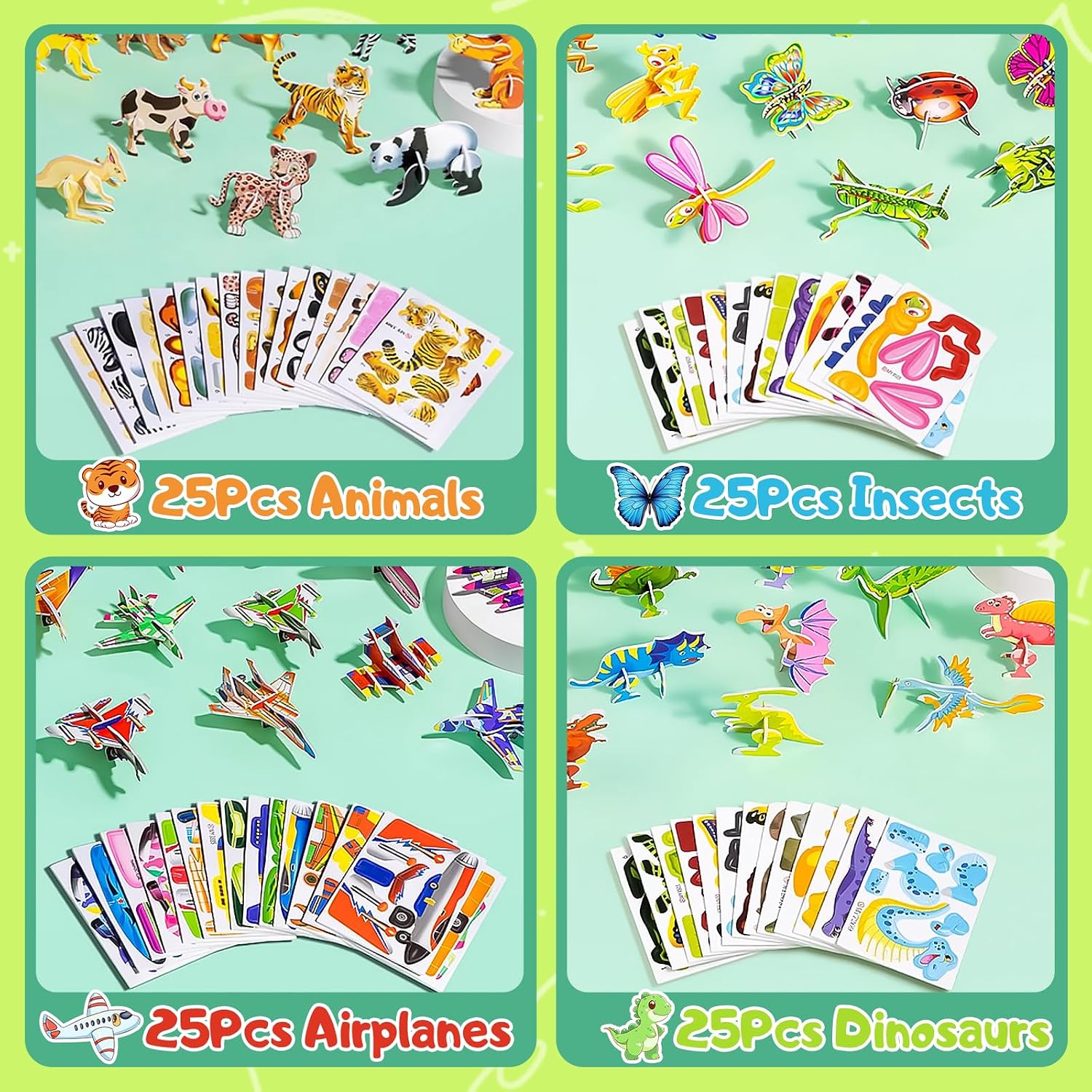 3D Puzzles for Kids,100 Pcs 3D Cartoon Puzzles,Educational 3D Cartoon Puzzle,3D Puzzle for Kids Ages 4-10,Educational Montessori Toys,Kid Birthday Children's Day Gift