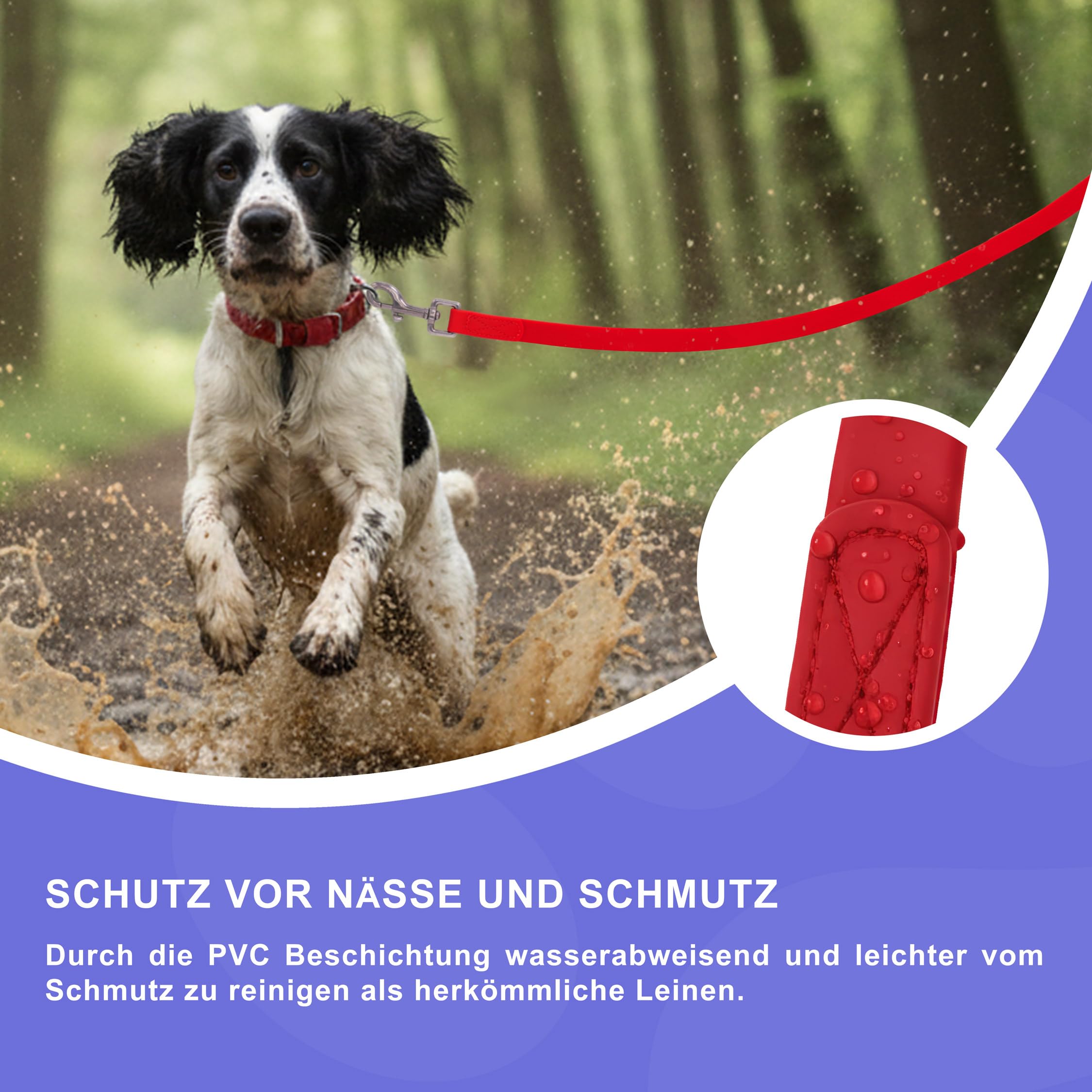 Reichstadt Pets Guinzaglio robusto in PVC per cani – impermeabile, superficie antiscivolo | Moschettone in acciaio inox a 360°, facile da pulire e resistente alle intemperie Red 15m