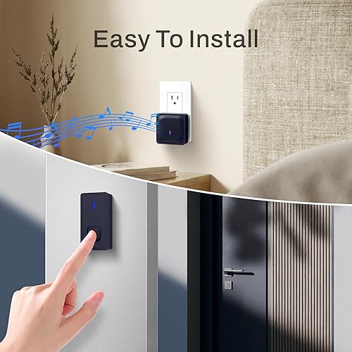 Vista 6 de BN-LINK Timbre inalámbrico con 2 botones, mini timbre de puerta impermeable, fácil instalación, rango de 1000 pies, volumen ajustable y 58 Negro