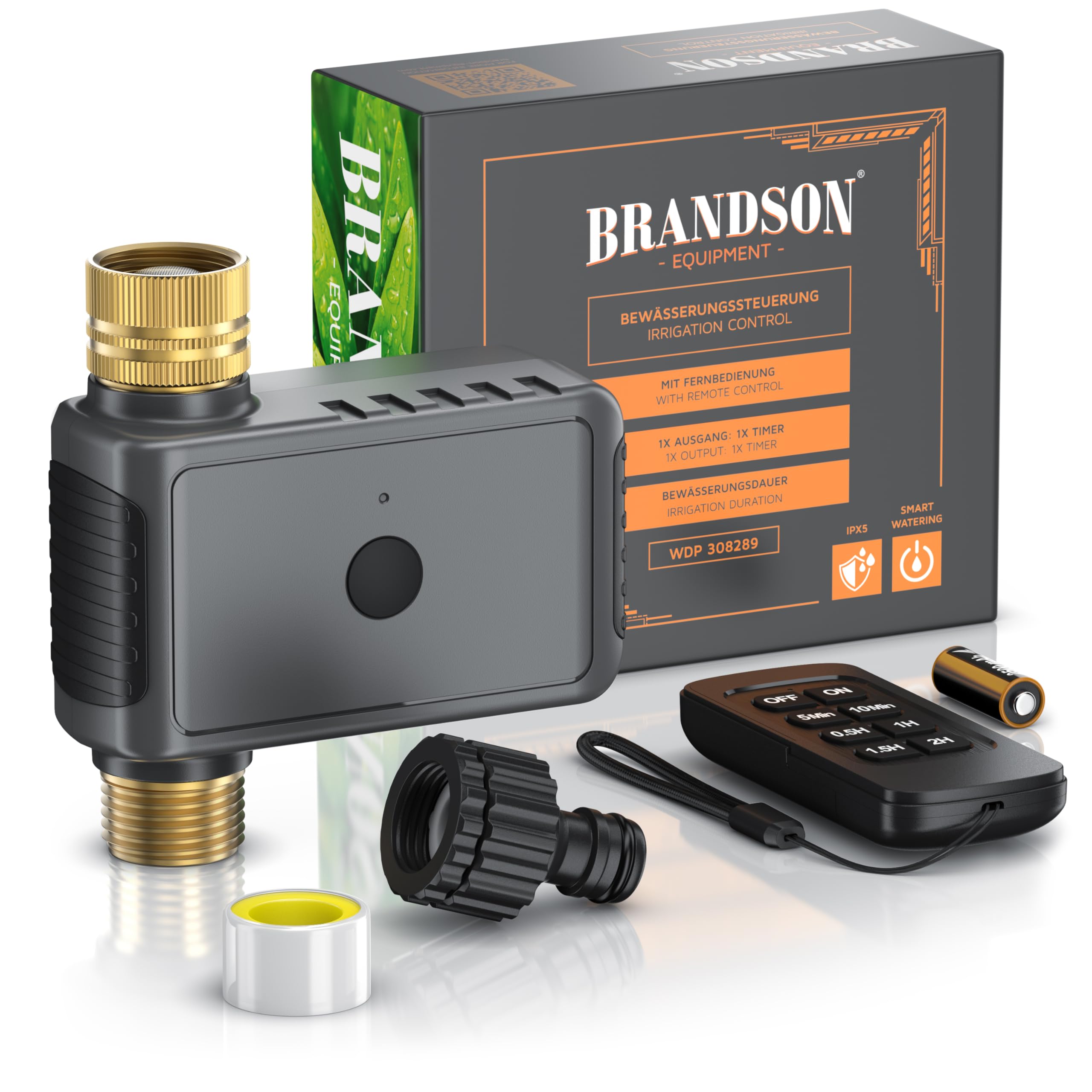 Brandson – Funk Bewässerungscomputer mit Fernbedienung – funkgesteuerter Bewässerungstimer – automatische Gartenbewässerung – 6 Voreinstellungen – Bewässerung für Balkon Garten Terrasse