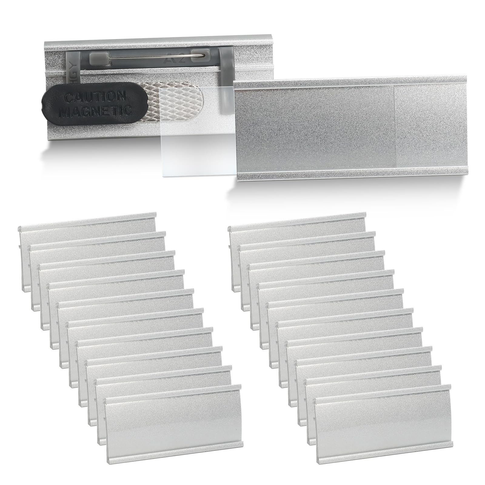 Magnetic Name Badge, Adhesive ID Name Tags Clear Acrylic Sign Display Holder Horizontal DIY Blank ID Holders for Work School Conference, 72 x 35 mm (20)