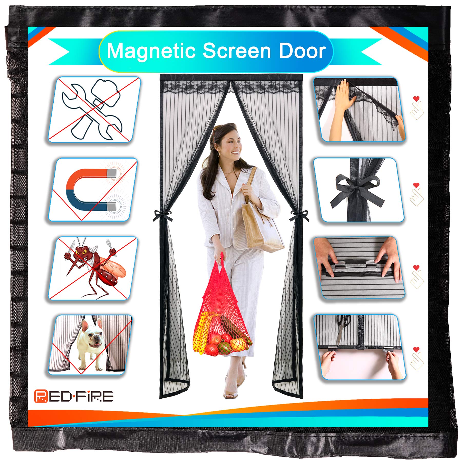 Redfire Magnetic Screen Door Pets 160x270cm Installation Glue Does Not Punch Curtain Mosquito Net Fresh Air Magnetic Mosquito Net Full Size for living Room Window .Black