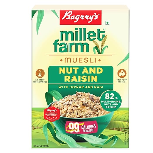 Millet Farm Nut & Raisin Muesli with Jowar and Ragi 500 Gm Box | Millet Muesli