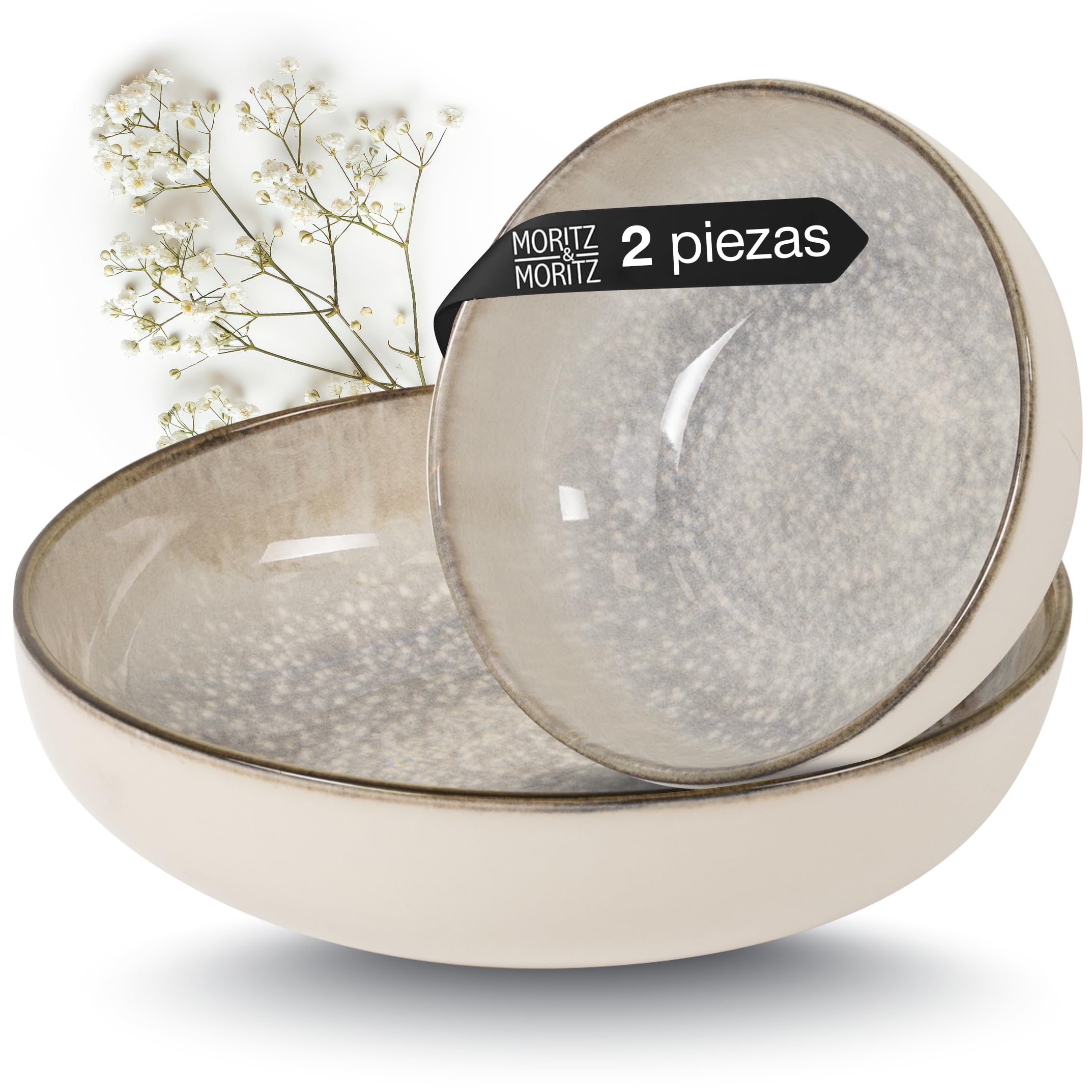 Moritz & Moritz Blossom - Cuencos grandes para servir (2 cuencos de porcelana con 20 cm y 29 cm en diseño floral), para servir alimentos o como ensaladera de cerámica, aptos para microondas y