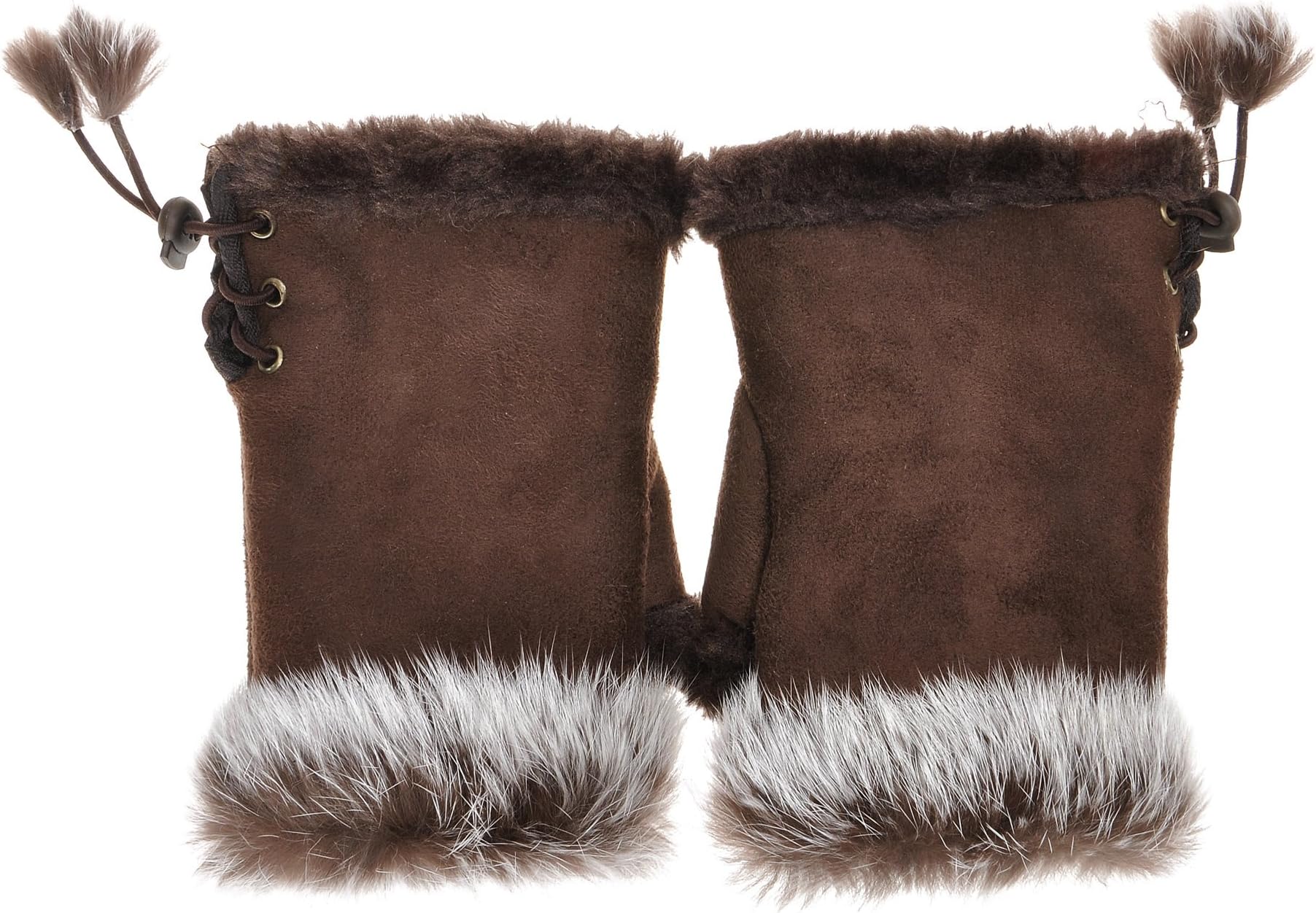 Women Teen Classic Winter Warm Rabbit Fur Hands Wrist Fingerless Gloves Mittens