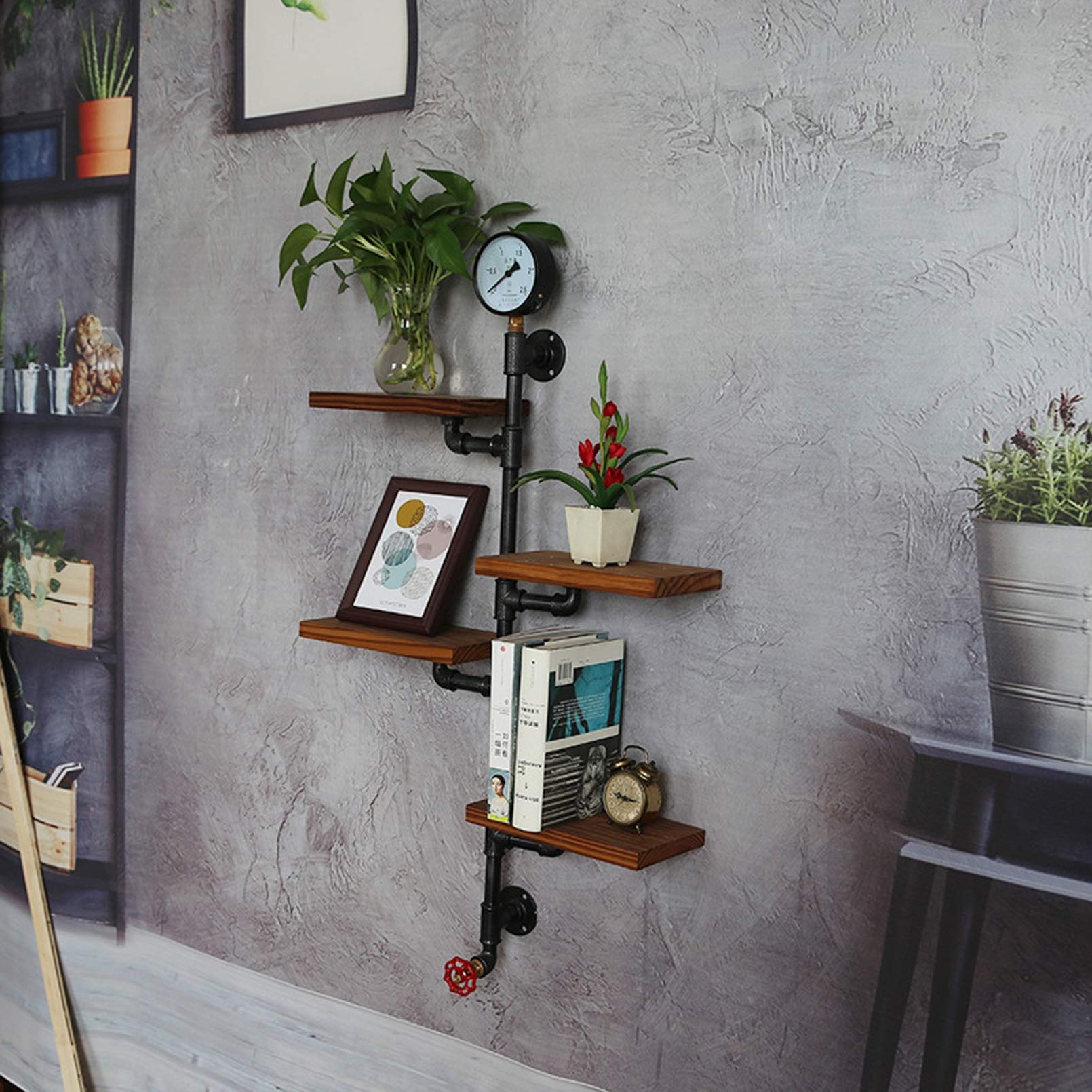 Wandregal schwarz Holz Metall deko Industrial Style bücher Regal Wand regalboden Steampunk deko bücherregal Wand hängend büro Floating Shelves Vintage schweberegale