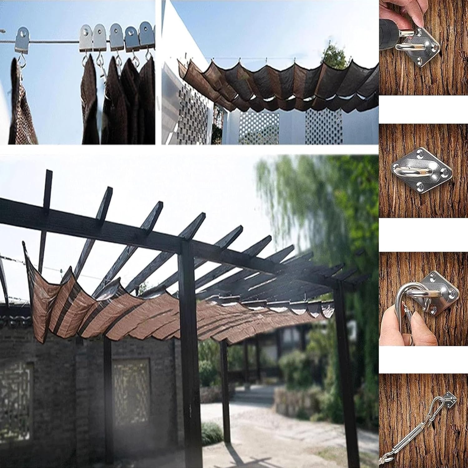 Retractable Pergola Canopy Replacement Outdoor Shade Cover for Patio Garden Deck Gazebo Porch, Wave Sun Shade Awning with Slide on Wire Cable Hardware(W0.8*L3m/W2.62*L9.84ft)