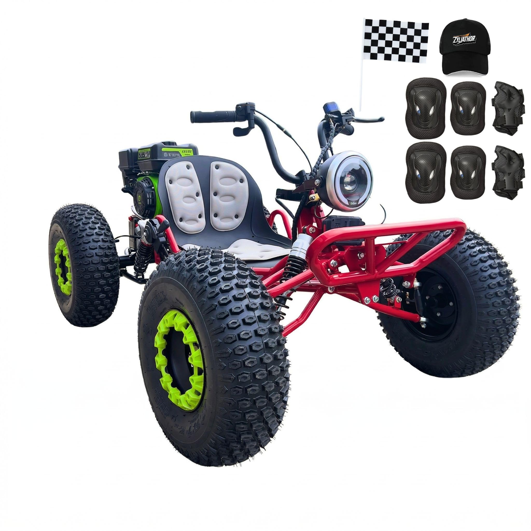 Zyliathor 212cc 4-Stroke Gas Powered Off Road Go Kart, CVT Belt + 420 Chain, F/N/R, Electric & Pull Start, AT19x7-8 Tires, 4-Wheel Independent