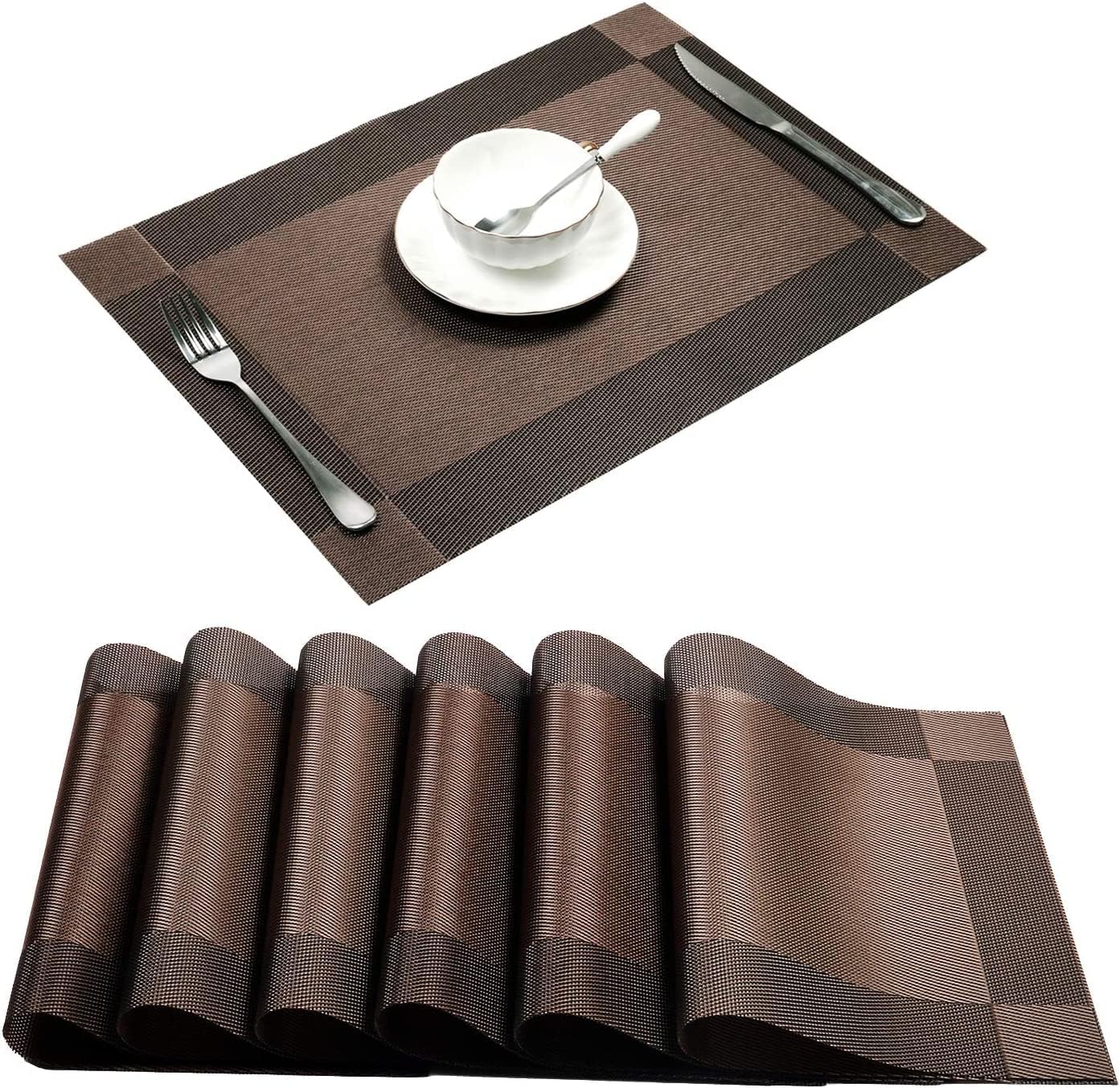 Easy to Clean Non-Slip Heat Resistant Dining Table Place Mats,PVC Tap Set Heat Resistant Placemats Stain-Resistant,Washable Kitchen Dinner Table Place Mats,Easy to Dry [ Set of 2 ] (Brown)-image-29