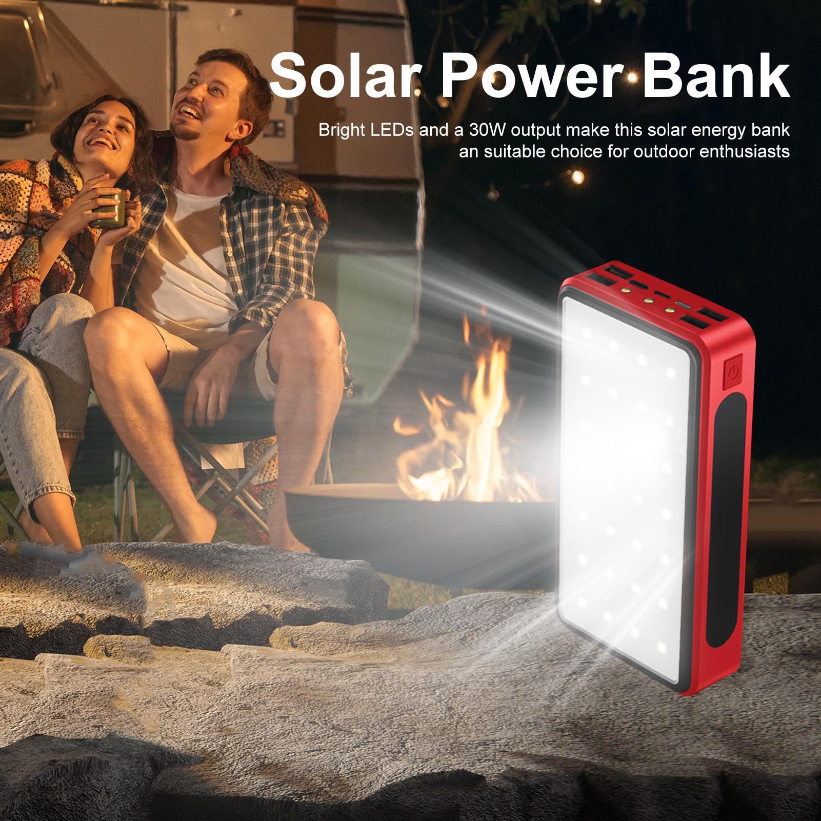 Power bank a energia solare, caricatore portatile a energia solare, capacità 20000 mAh, supporta la ricarica per 4 dispositivi, ideale per adulti, adolescenti, studenti, viaggi e pendolarismo 16,5 x