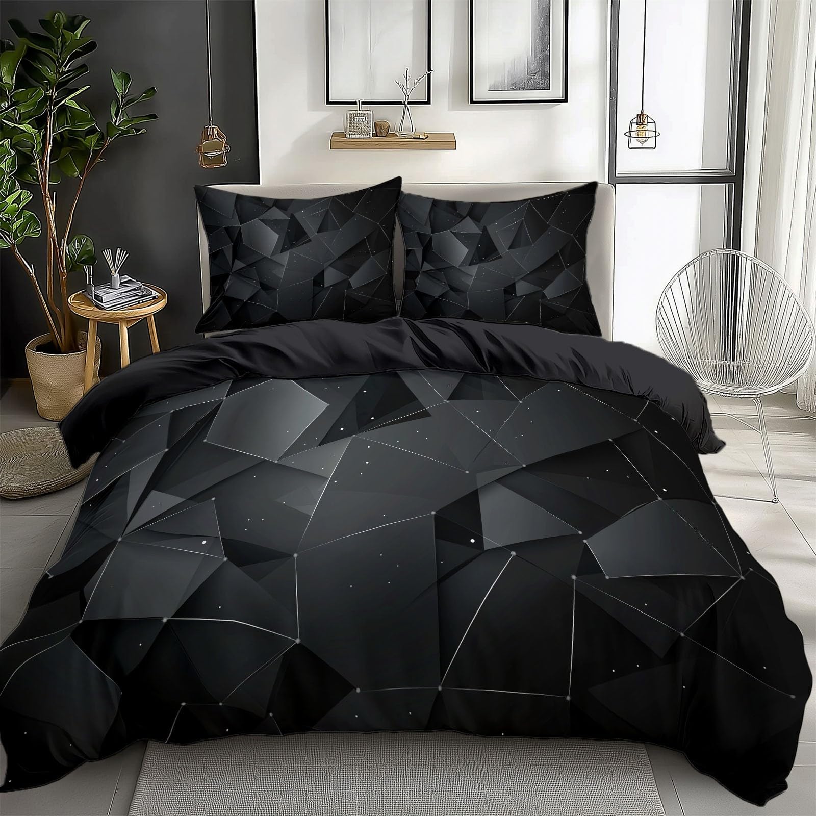 Komplet pościeli 200 x 220 cm, 3-częściowy komplet pościeli z geometrycznej mikrofibry, miękka i przyjemna poszewka na kołdrę z zamkiem błyskawicznym + 2 poszewki na poduszkę 80 x 80 cm