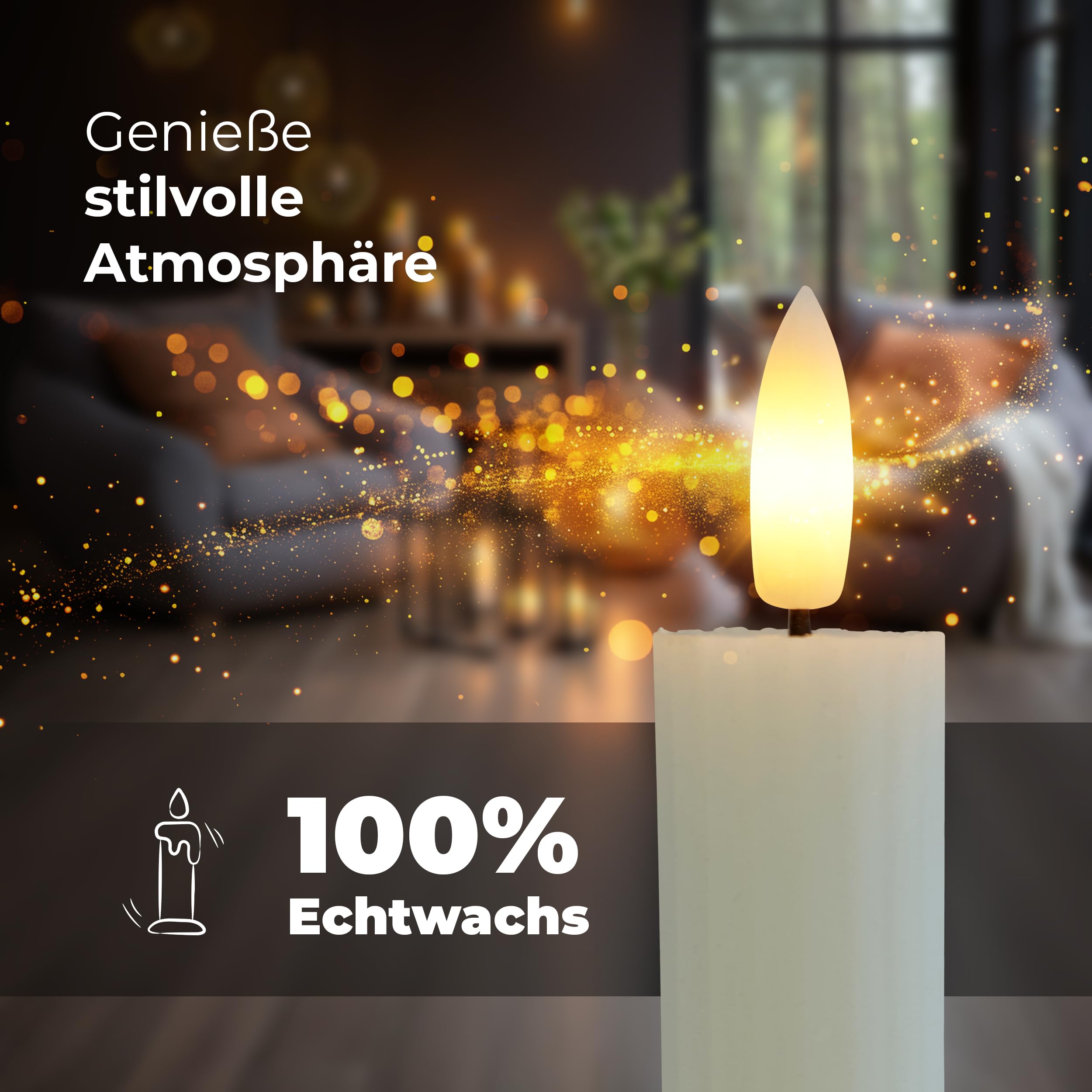 Świece prętowe LED z timerem, białe, 6 sztuk do użytku wewnątrz – 6 godzin – prawdziwy wosk, żebrowane 23 cm, wysokość do świec 2,2 cm, średnica 2,2 cm, 2 baterie AAA, niezbędne świece LED, zestaw 2