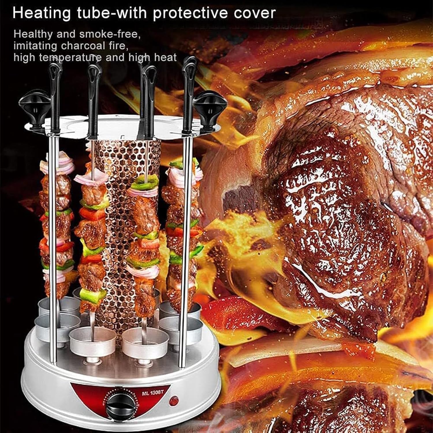 Barbecue Grill Vertical Rotisserie Oven,Vertical Rotisserie Oven,Stainless Steel Automatic Rotation Heating, for Family Gatherings,Rotating Oven Barbecue Grill (10fork)