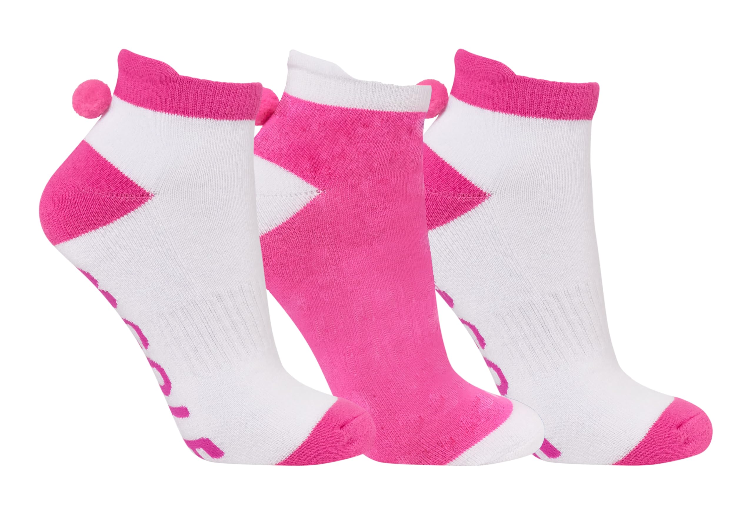 Surprizeshop Women's Pink - Pom Socks Golf Socks (3 Pack) | Cushioned Sole | Extended Tab At Rear | One Size Uk 4-7 | Compression Fit For Support & Comfort | Golf Socks… (Pink - Pom Socks)