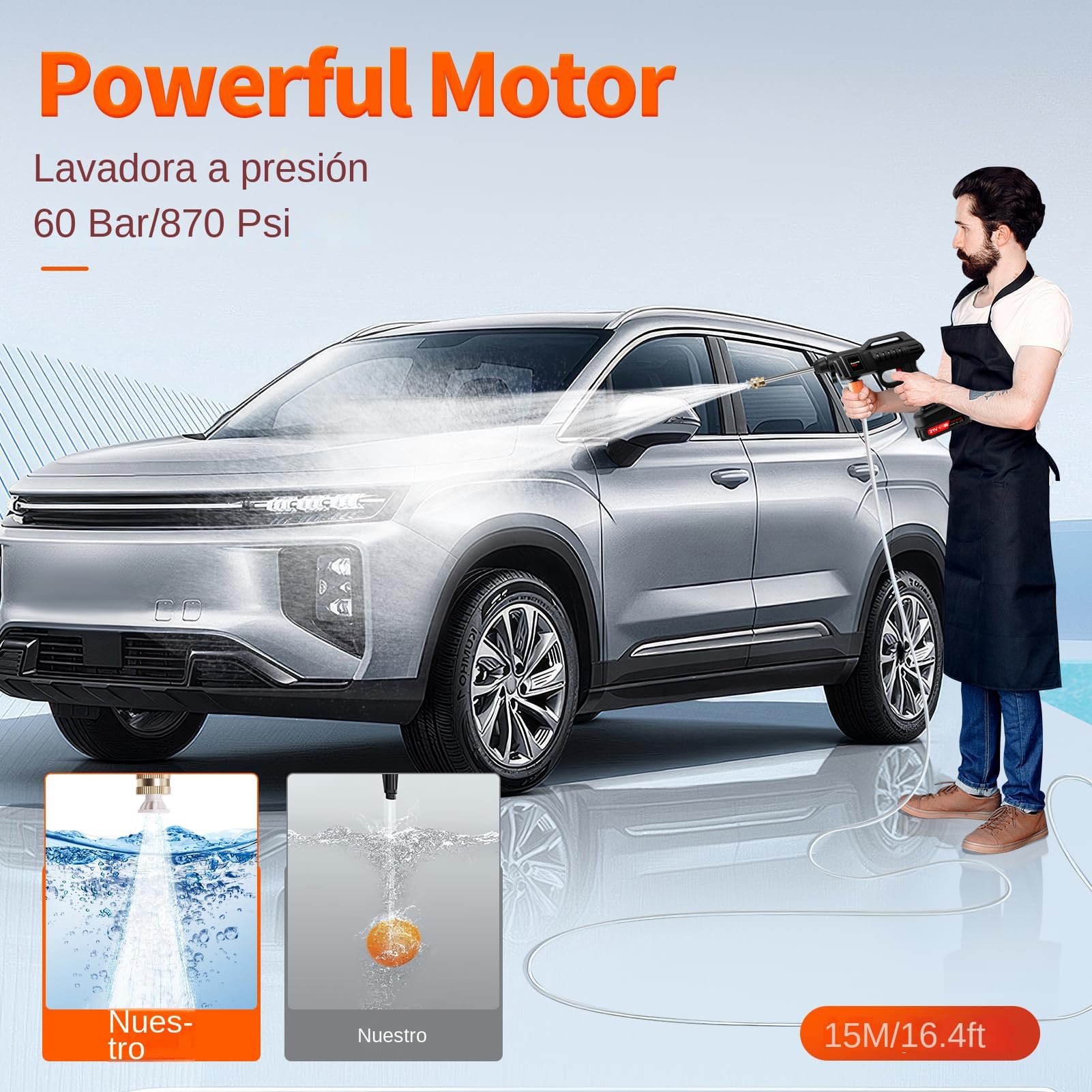 Hidrolimpiadora Inalámbrica Eléctrica Portátil Sin Cable | Máquina de Limpieza Portátil con Manguera de 5 m para Coche Suelos Valla Casa