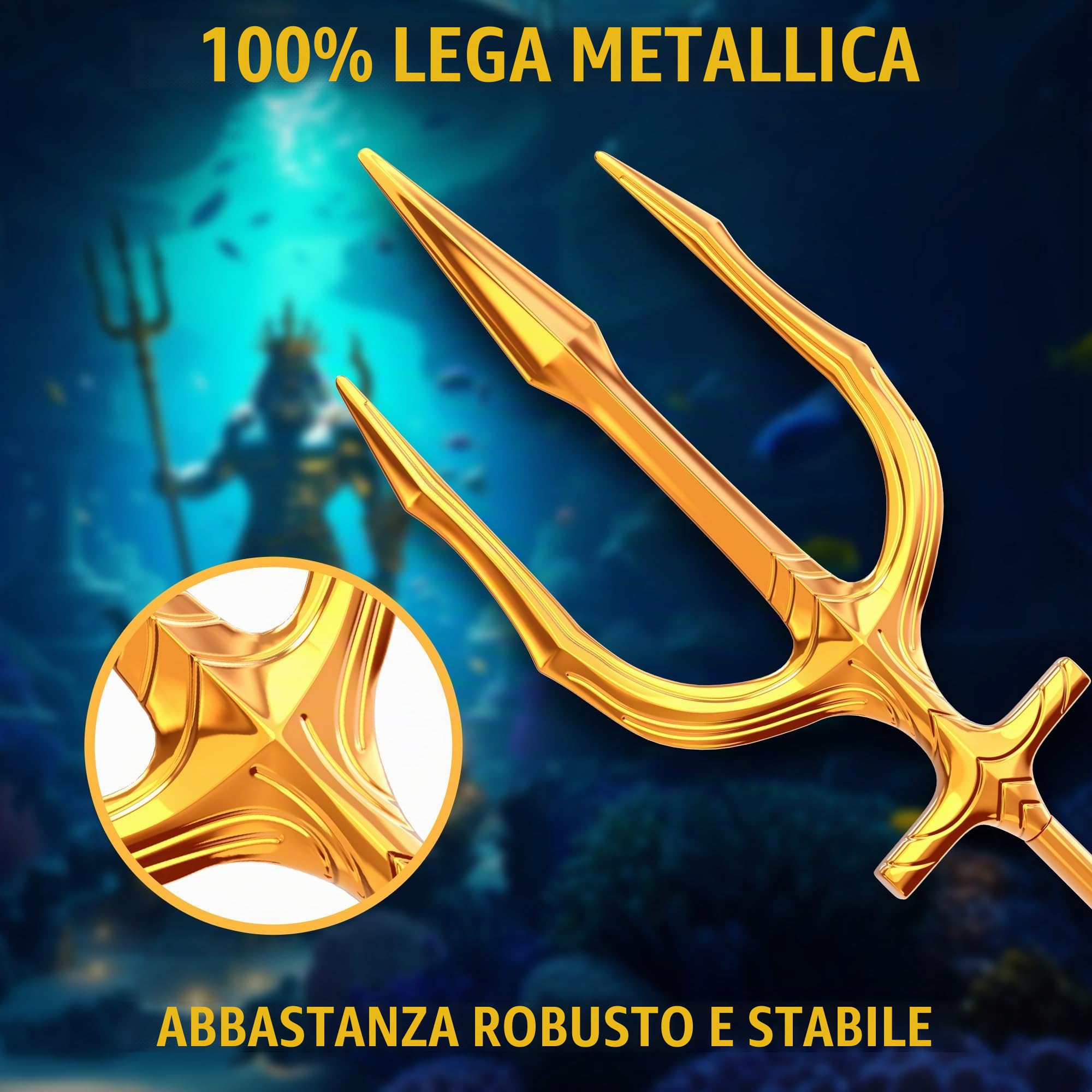 Costume da Cosplay con Lancia a tridente in Metallo, Arma di Poseidone a 3 Punte per Halloween per Adulti
