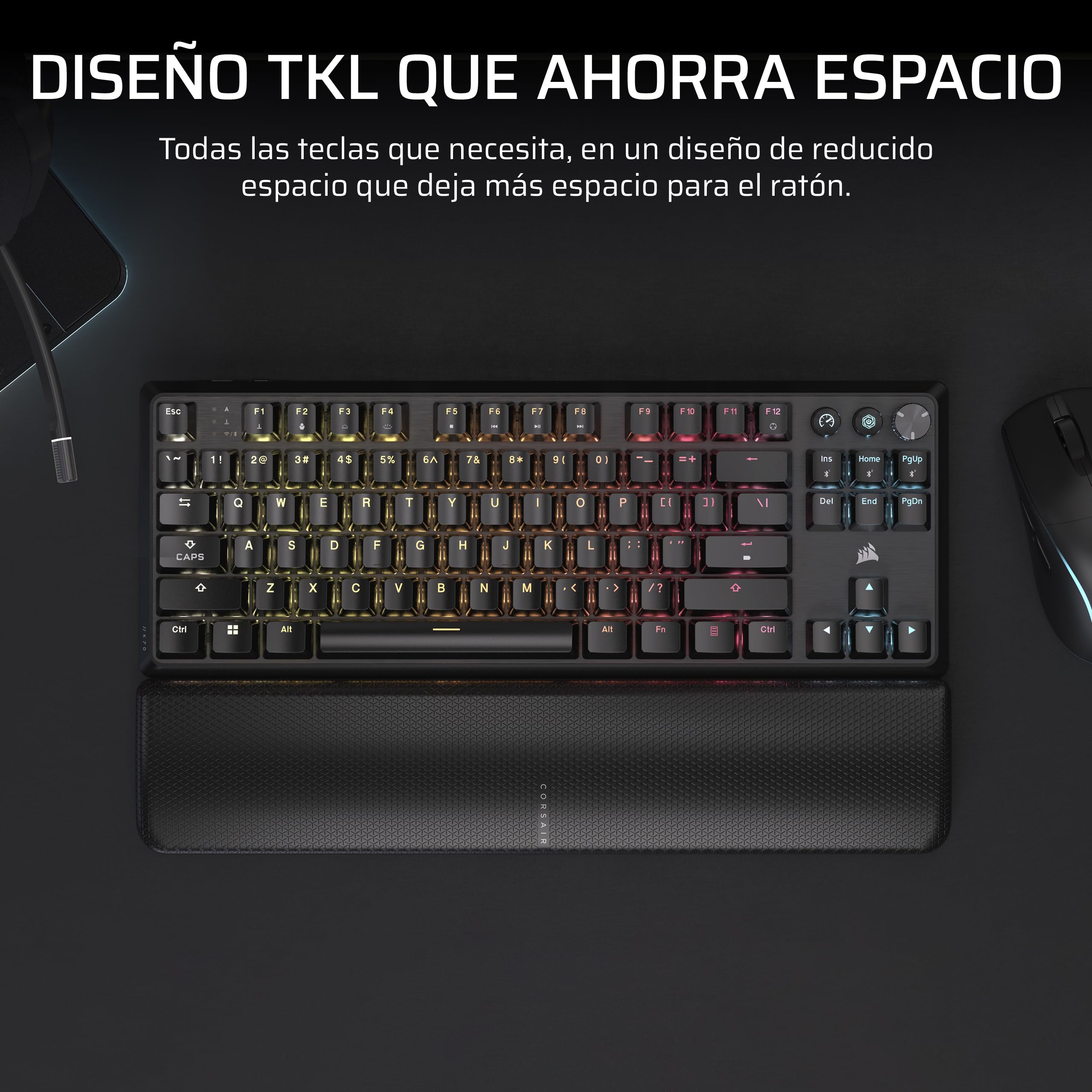 Corsair K70 Core TKL Wireless RGB Teclado Tenkeyless para Juegos – Negro | QWERTY ES, Mecánico, Interruptores Lineales CORSAIR MLX Red v2 Prelubricados, SOCD, Amortiguación Acústica, Tapas de ABS
