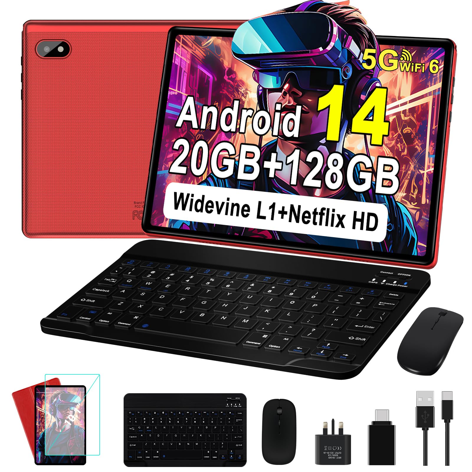 Android 14 タブレット 10.1インチ 128GB Android 14 Tablet 10 Inch Tablet with 20GB RAM+128GB ROM(TF/1TB