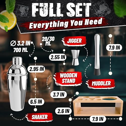 Miniatura 2 de Kit de barman 10 en 1 con soporte, juego de bar de acero inoxidable con todas las herramientas esenciales, resistente a la corrosión, diseño
