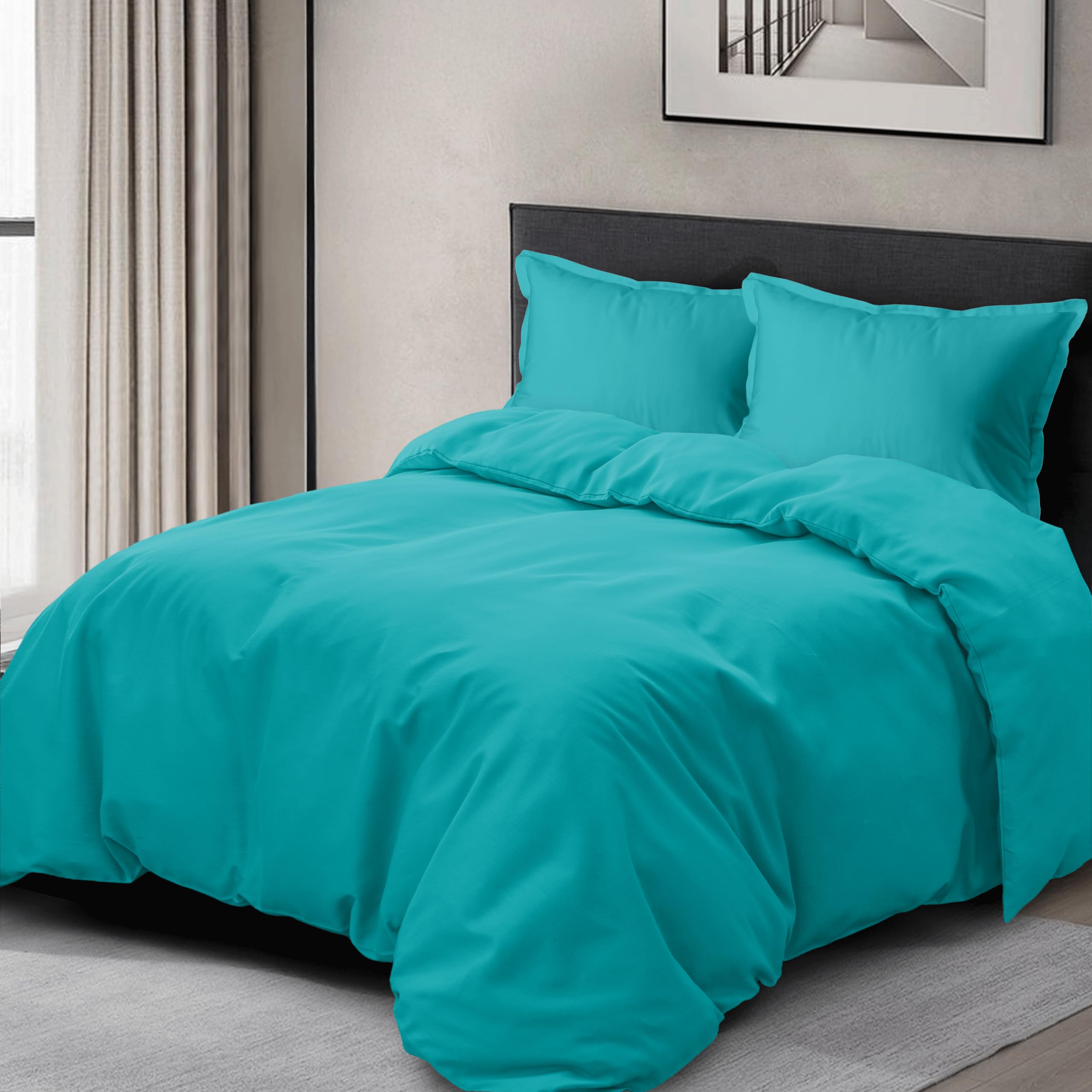 Parure de lit infroissable turquoise pour éliminer la corvée de repassage