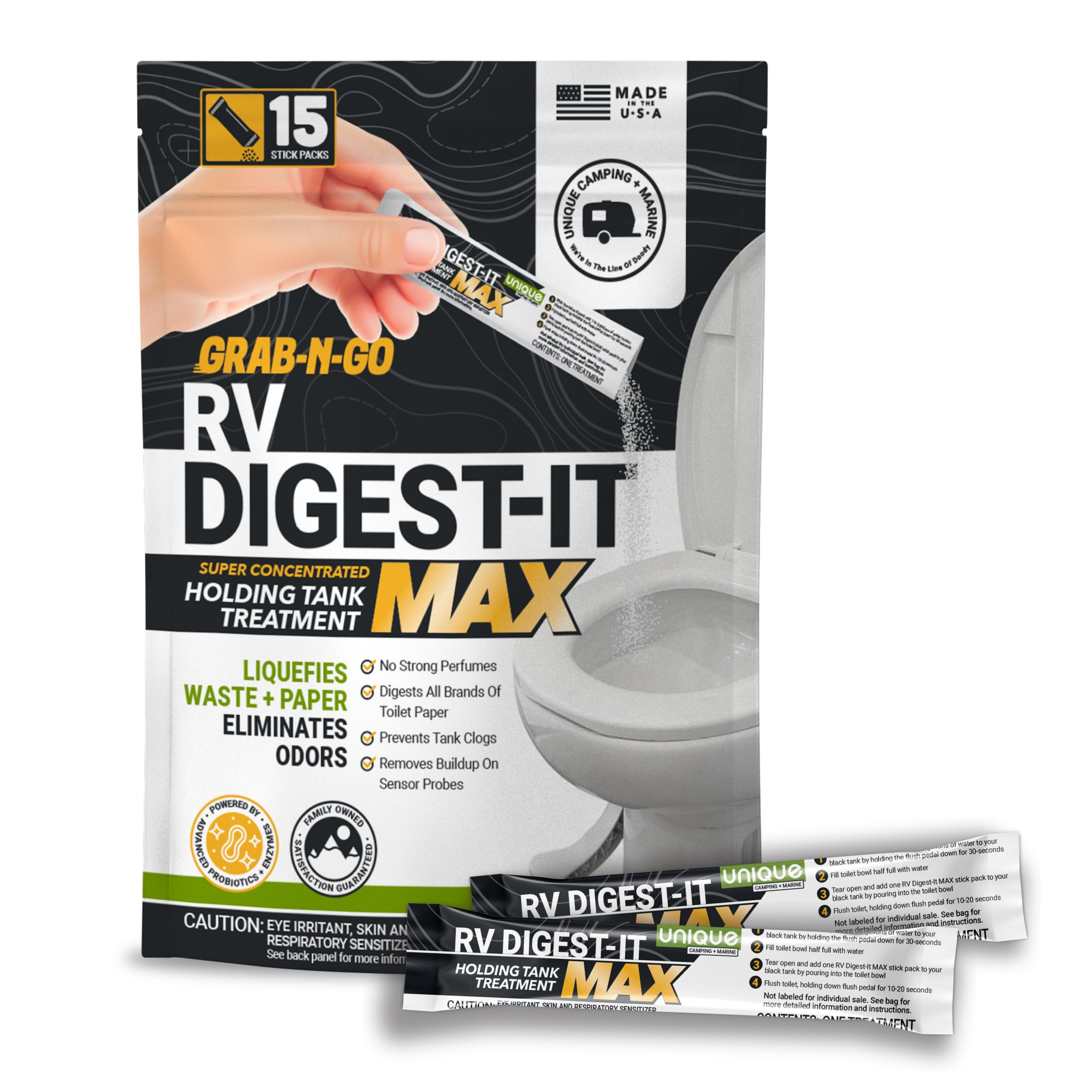 Unique RV Digest-It Max RV Tank Treatment Premeasured Powder Stick Packs