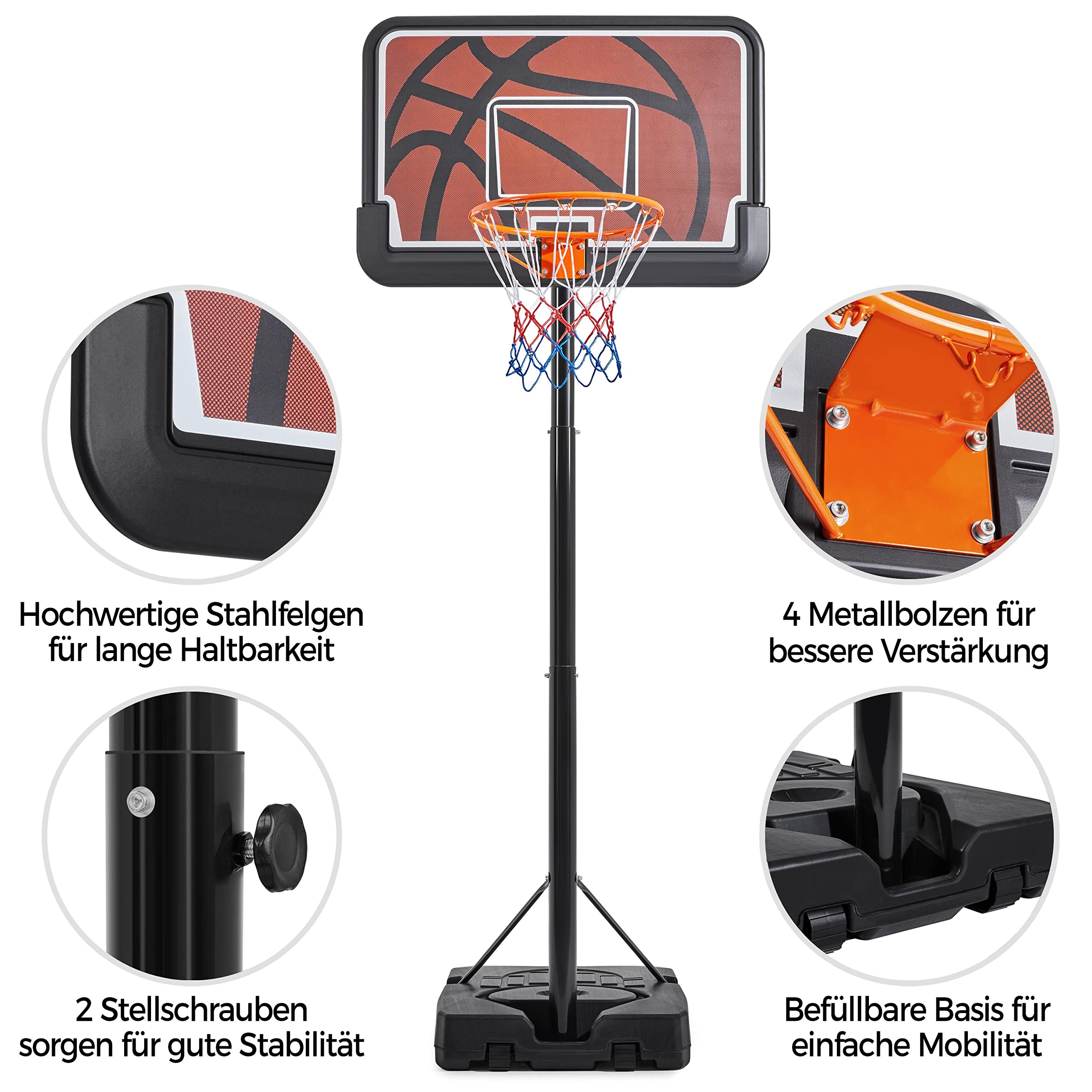 Support De Basket Yaheetech – Réglable 233 à 308 Cm, Mobile, Base à Remplir D'eau Ou De Sable