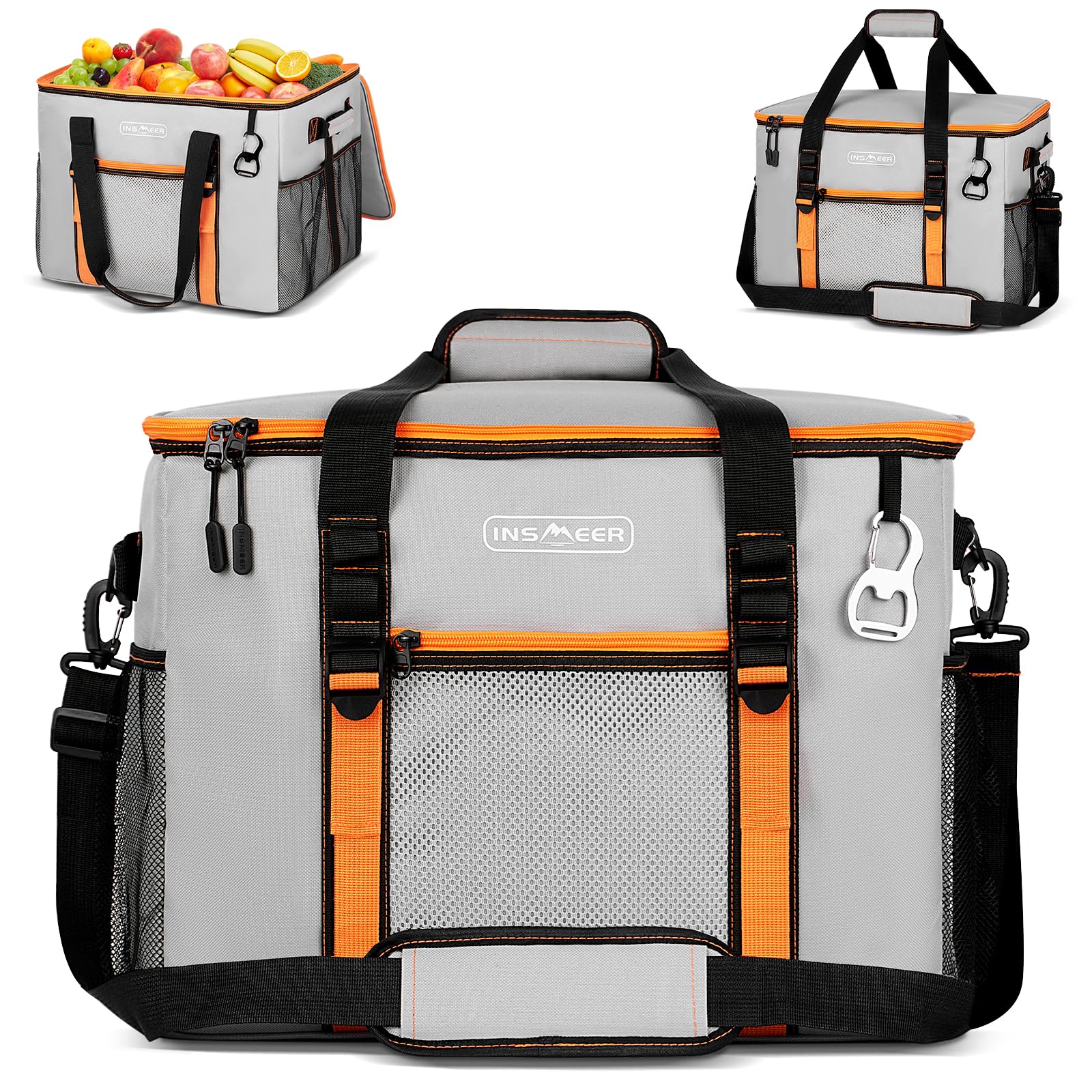 INSMEER Kühltasche Groß 50 l, Kühltaschen Faltbar für 80 Dosen, Faltbare/Auslaufsicher mit Öffner, Picknicktasche/Kühlbox Gross für Camping, Strand, Picknick, Familienausflüge für 4 Personen