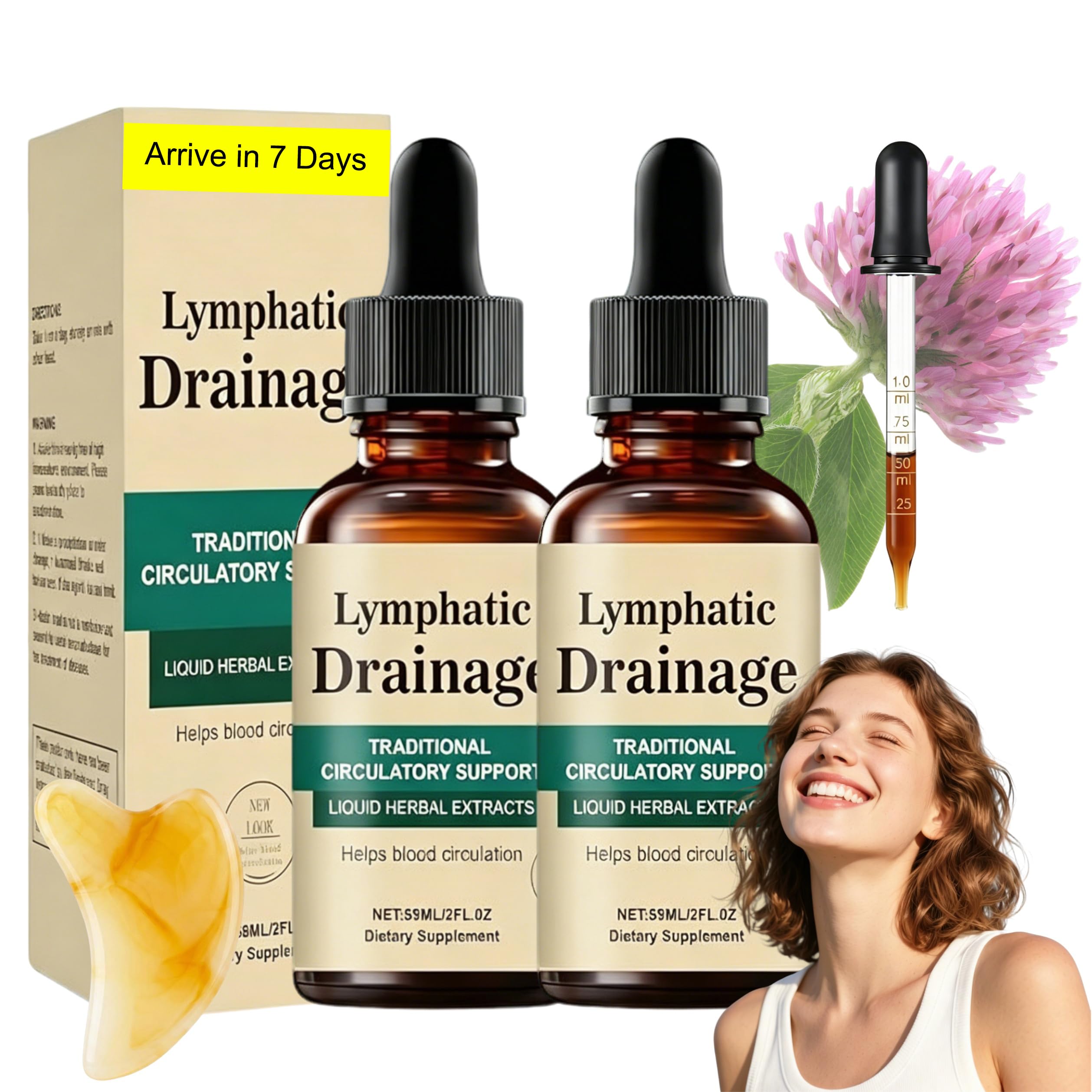2 Pièce Drainant Lymphatique Goutte 60ML Drainage Lymphatique Corps Complet Mélanges à Base de Plantes Naturelles pour Femmes et Hommes