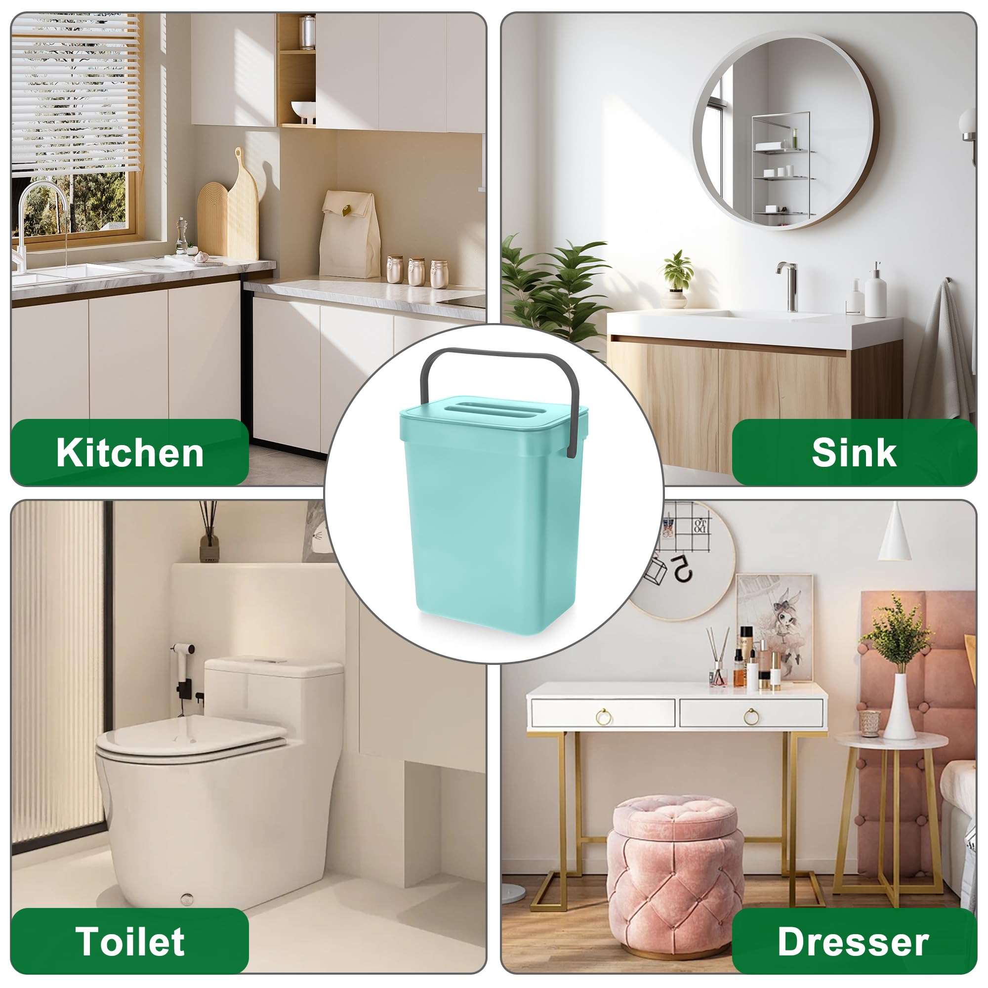 Secchio da Compost da Cucina Piccolo Bidone della Spazzatura Sospeso con Coperchio 3L Secchio di Rifiuti Organici per Cucina Blu