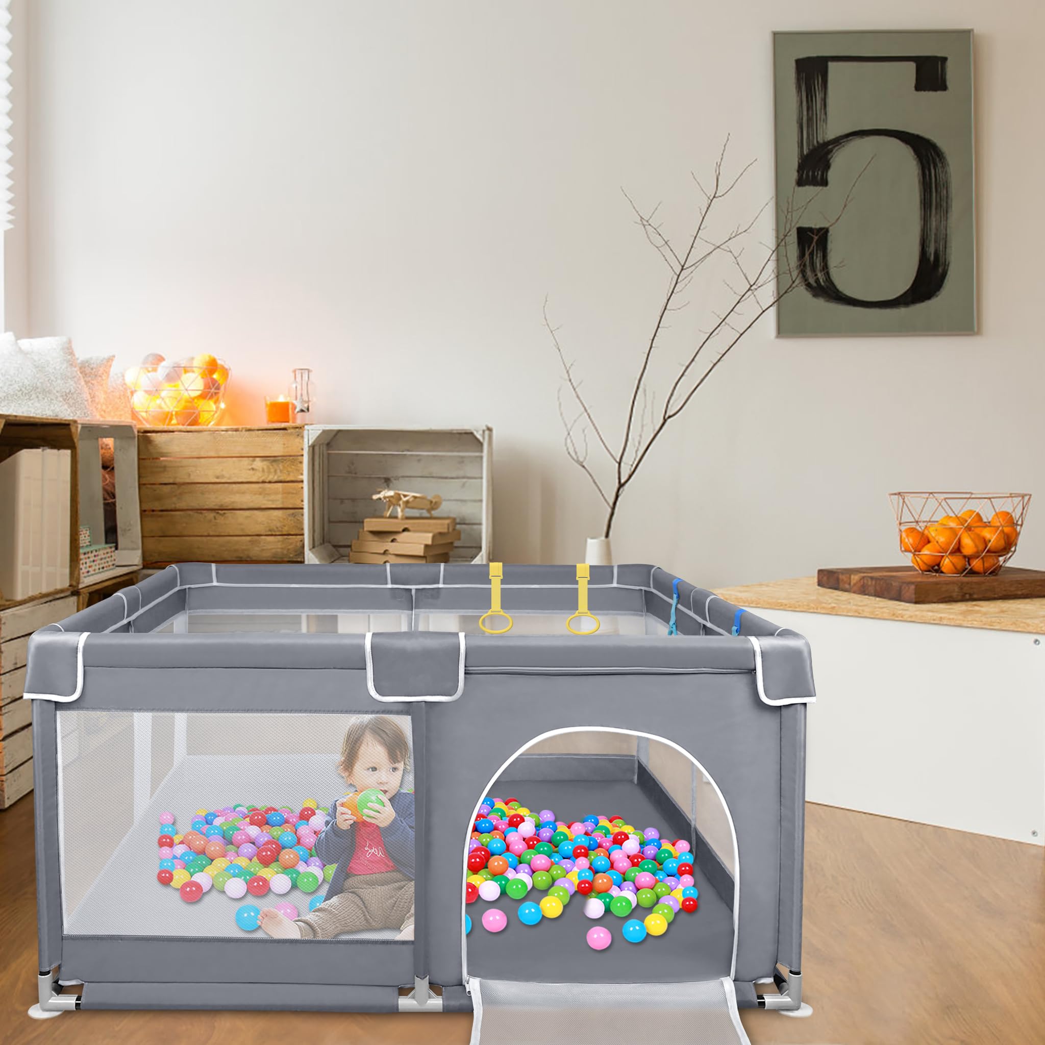 Aufun Box per bambini, in tessuto Oxford 300D, con rete traspirante, chiusura lampo (grigio scuro, 127 x 127 x 68 cm)