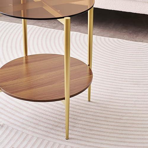 Miniatura 6 de Mesa auxiliar redonda de cristal, mesa de sofá de diseño moderno de mediados de siglo para sala de estar, 18 pulgadas de diámetro x 23 pulgadas de