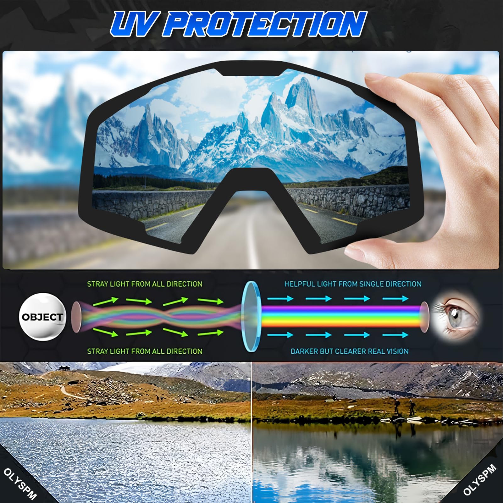 Lunette Moto Cross,Masque Moto avec Protection Nasale et Doublure en Éponge à Trois Couches,Lunettes de Moto Anti-buée avec Protection UV pour Cyclisme,Ski,Escalade