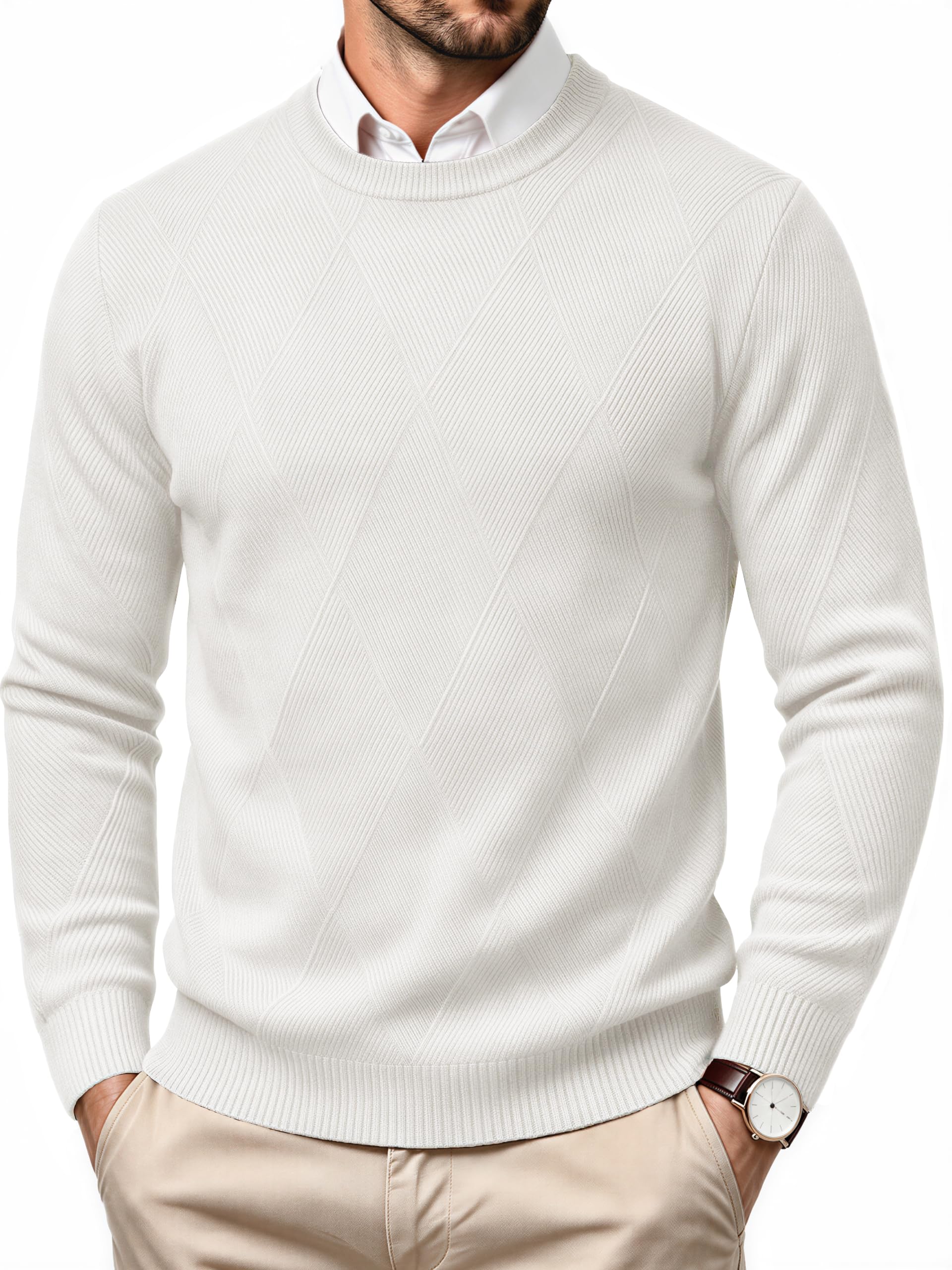 MAGCOMSEN Men's Crew Neck Sweater Casual Fall Winter Textured Pullovers