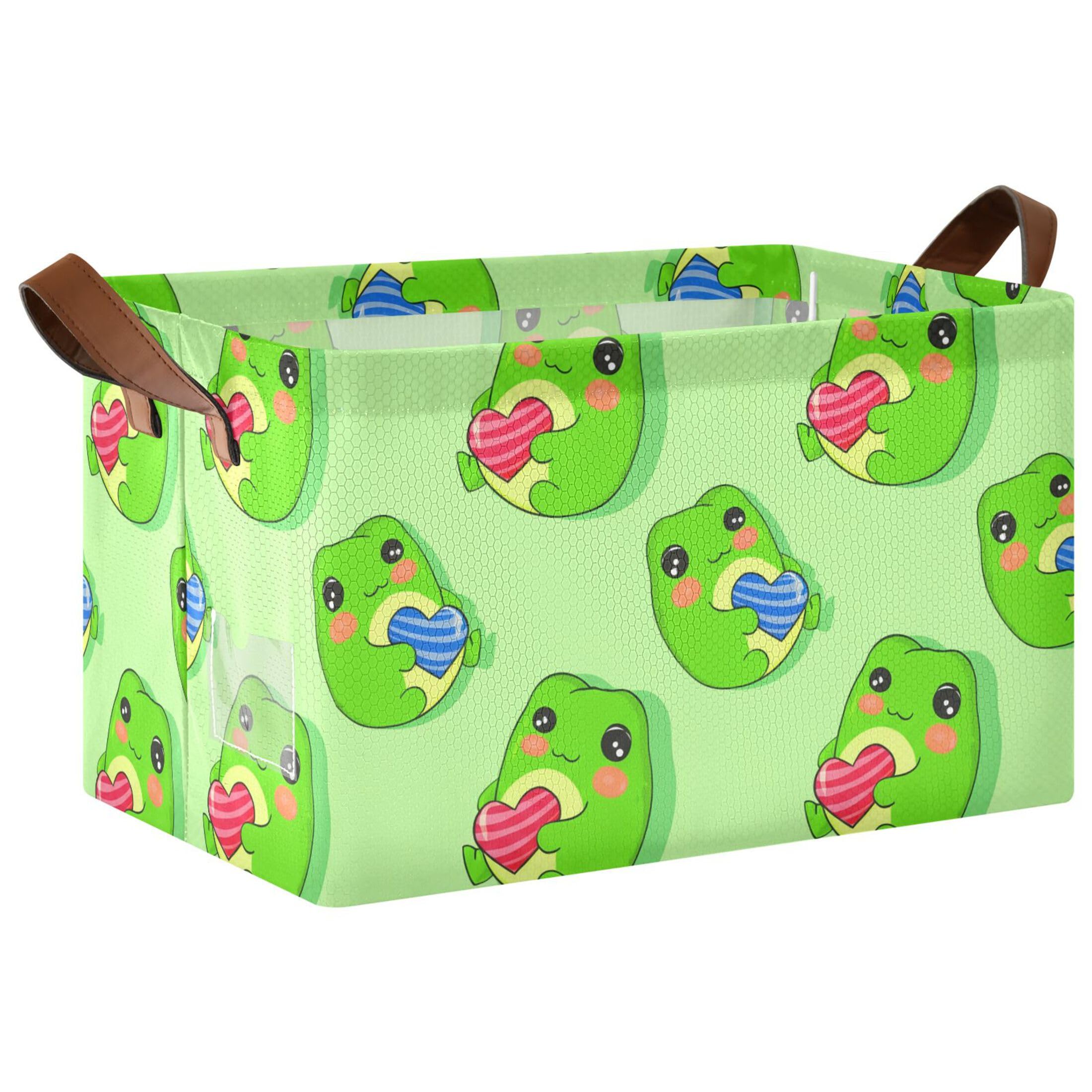 Kutsu Cartoon Frogs Holding Heart Foldable Storage Basket Collapsible Bin With Handles For Shelves