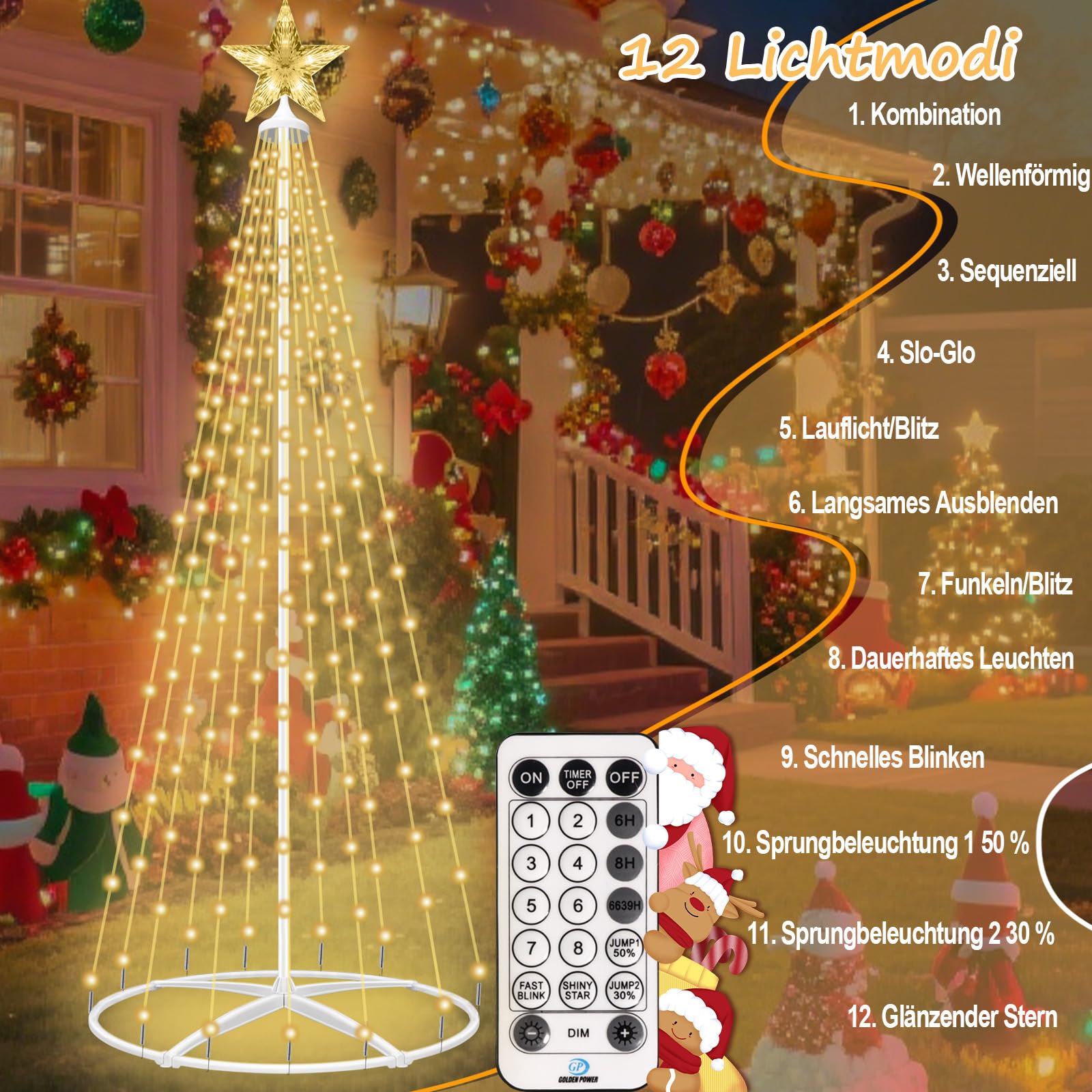 Forlivese LED Weihnachtsbaum Warmweiß, 12 Modi Tannenbaum Lichterbaum Weihnachtsdeko mit 3 Timer und 4 Helligkeitseinstellung, Lichterkette Weihnachtsbaum mit Fernsteuerung für Garten Rasen Hof