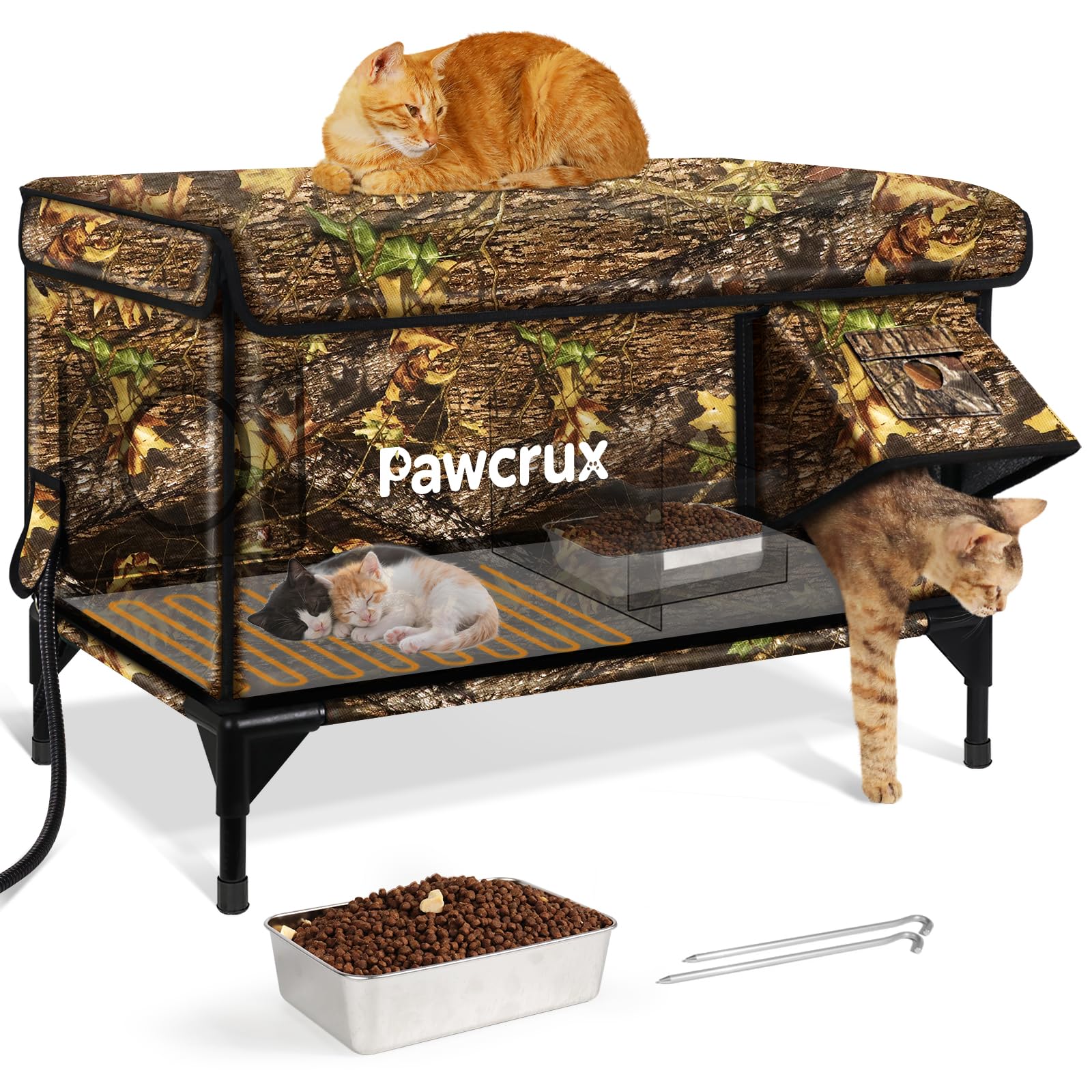 Photo 1 of Weatherproof Heated Cat House for Outdoor in Winter, Heated Cat Bed Kitty Shelter with Cat Heating Pad, Insulated & Safe Escape Door, Warm House for Outside Stray Cat (Leaf Color, 16"x28"x19")