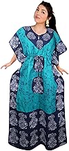 Women's Turquoise Batik Caftan Maxi Dress – Boho Lounge Housedress L-3XL