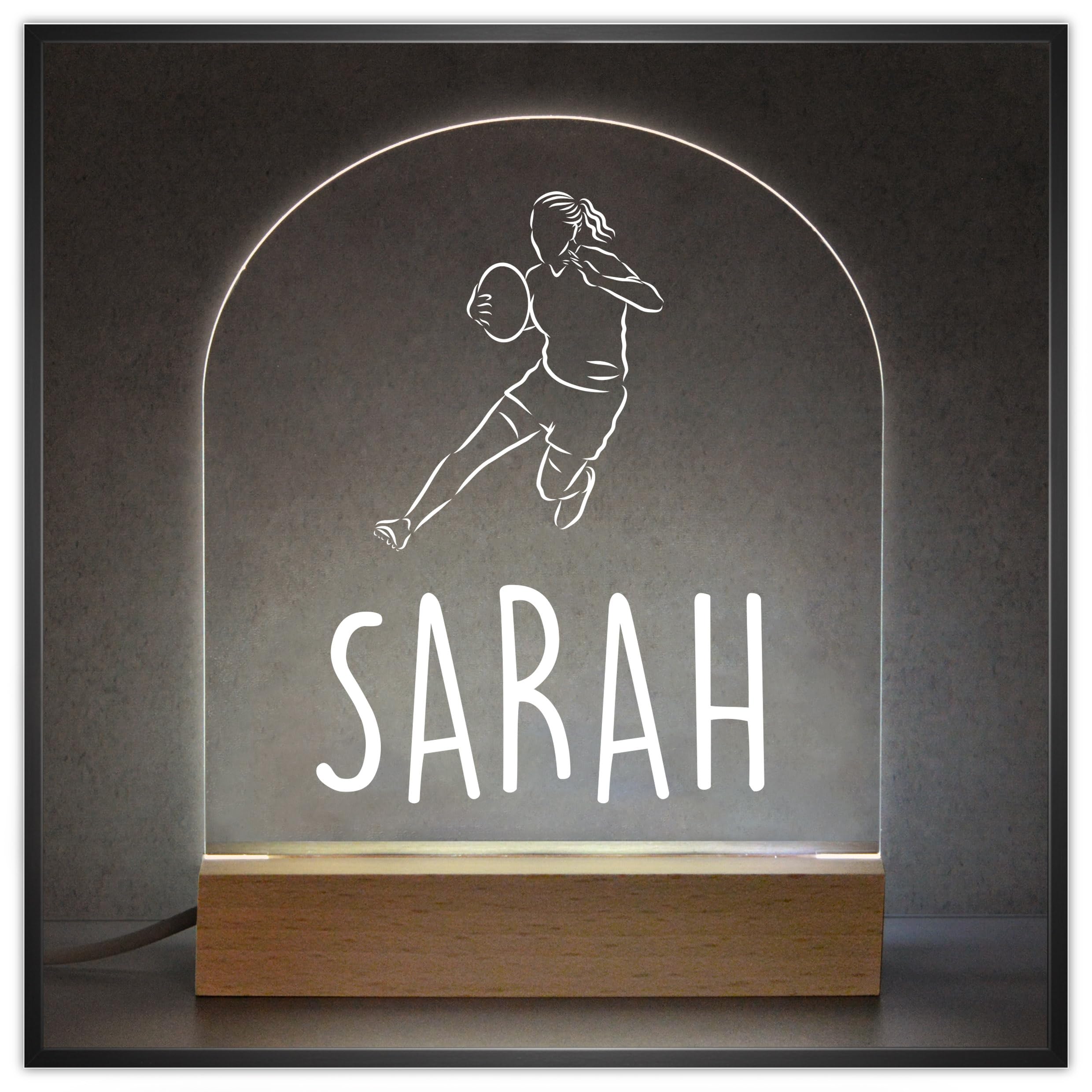 Beecreative Personalised Rugby Gifts for Women, Girls, Her - Rugby Night Light Girls Bedroom - Female Rugby Gifts - Any Name Bedroom Light